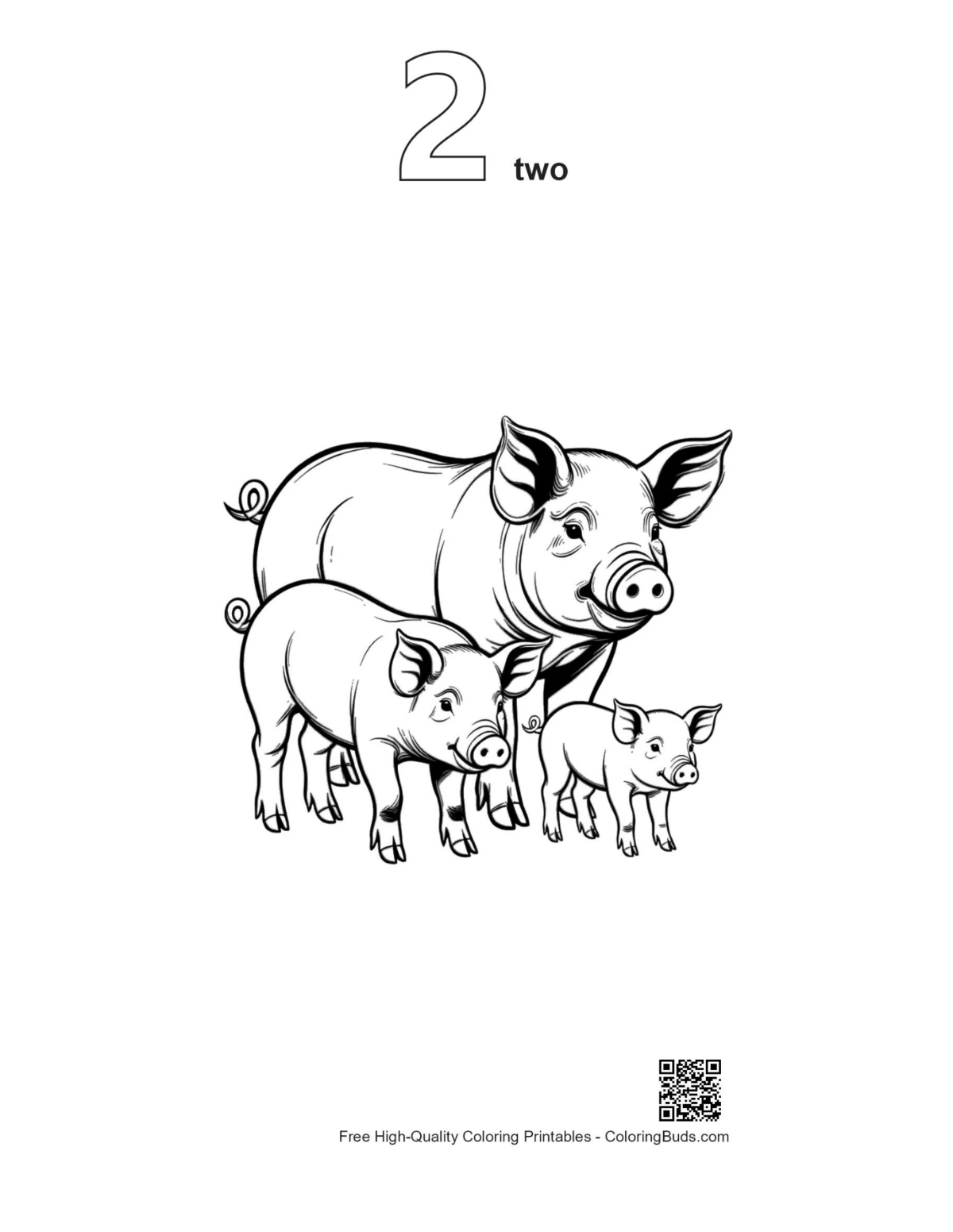 Mother Farm Pig piglets outline number 2 printable