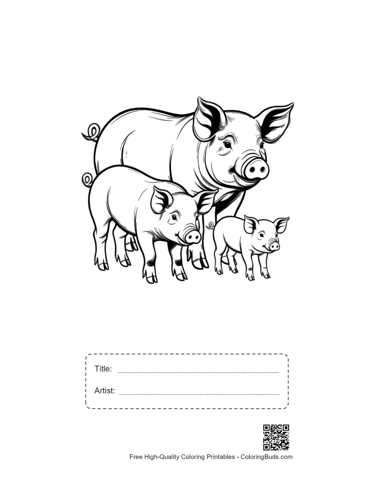 Printable Mother Farm Pig with piglets title artist box