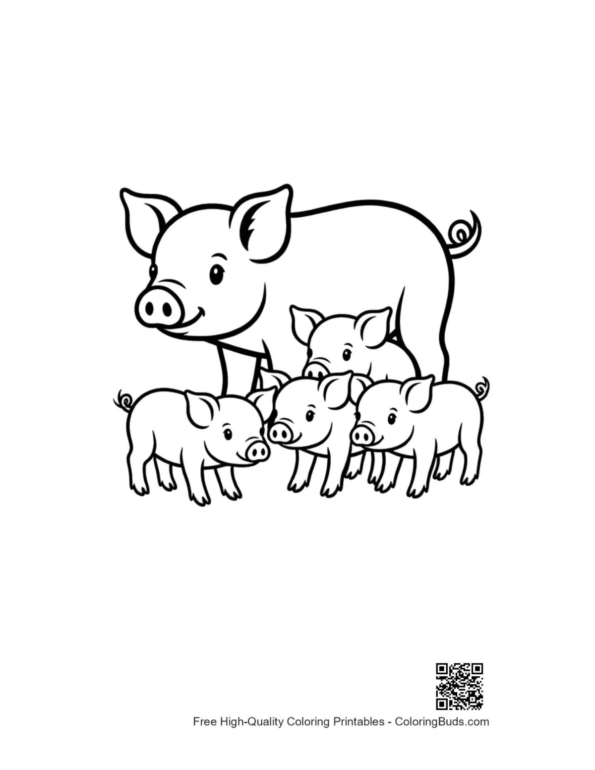 Mother Pig with playful piglets coloring page