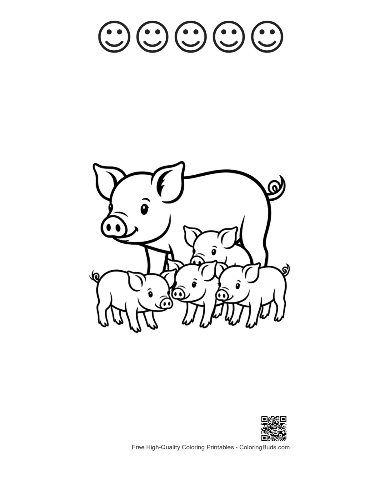 Happy face outline Mother Pig printable sheet