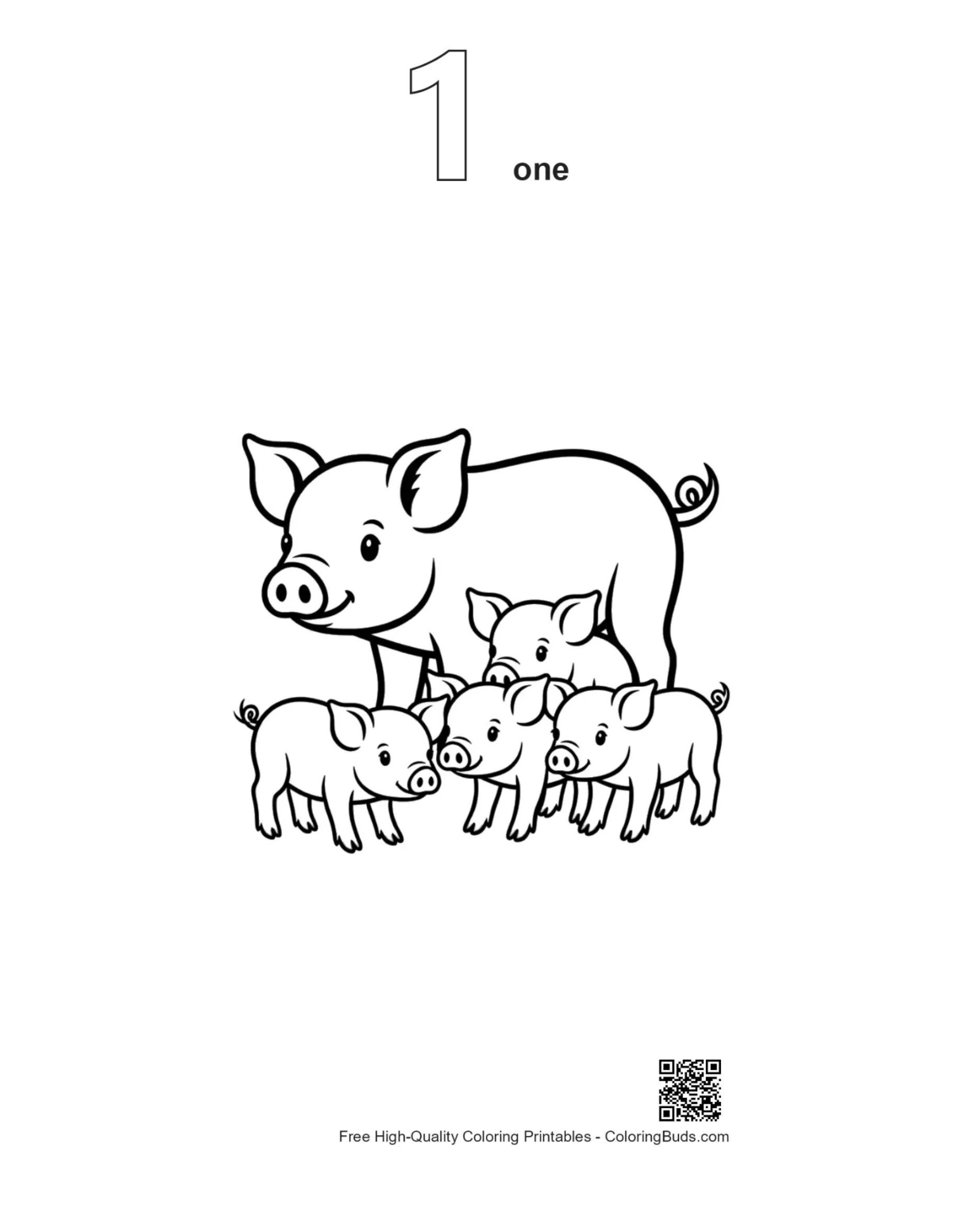 Outline of Mother Pig and piglets printable