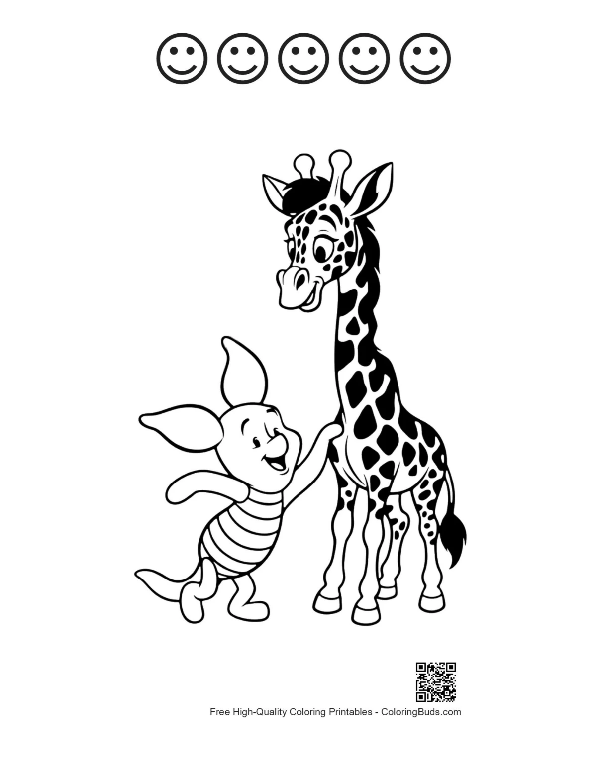 Piglet Giraffe sheet with 5 happy faces