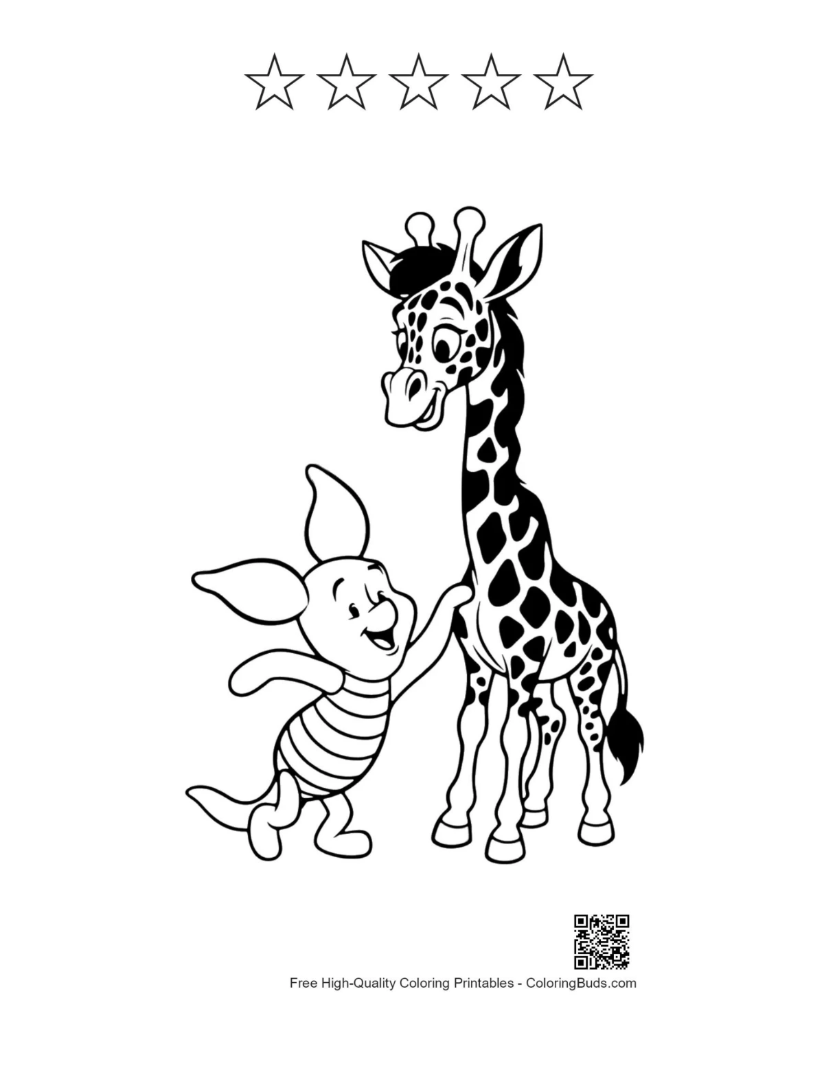 Piglet Giraffe printable with 5 stars outline
