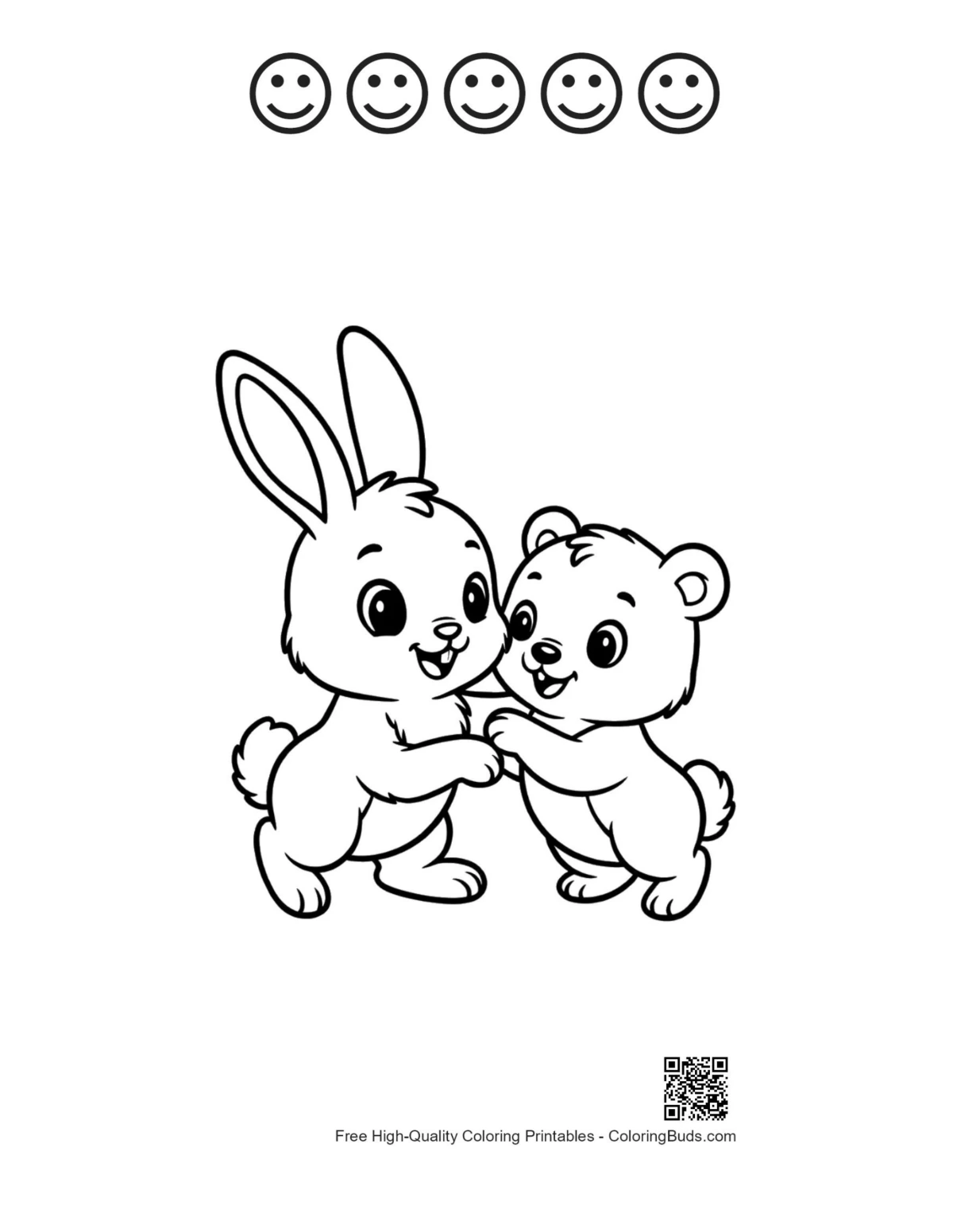 Bunny rabbit bear cub hug with 5 happy faces