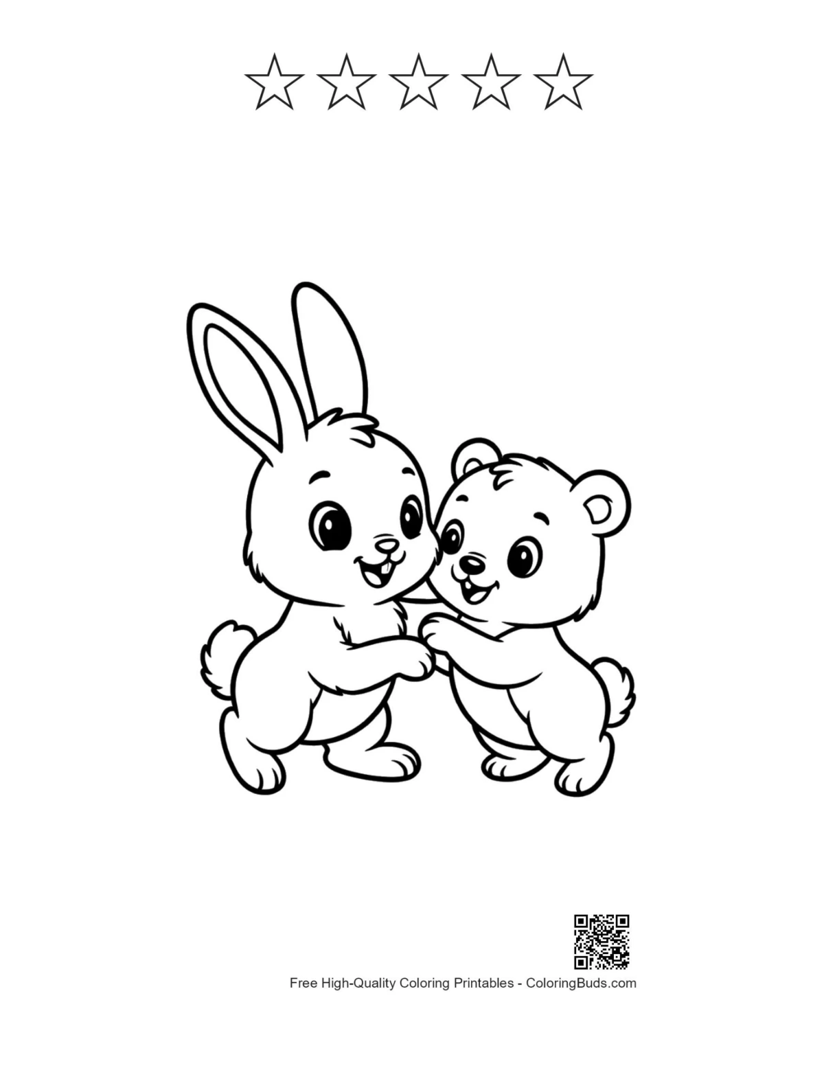 Hugging bunny rabbit and bear cub with 5 stars outline