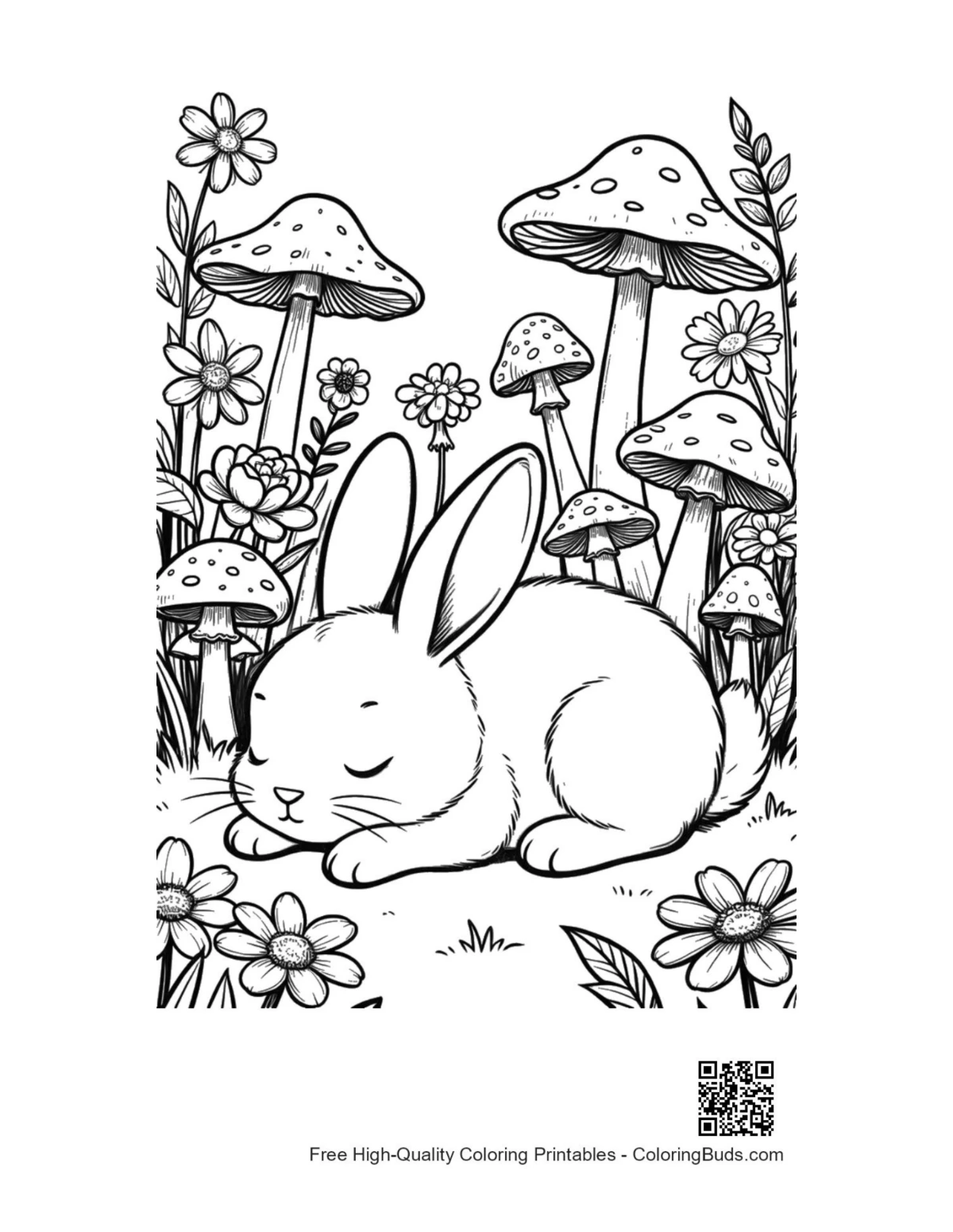Cute bunny rabbit coloring page printable for kids