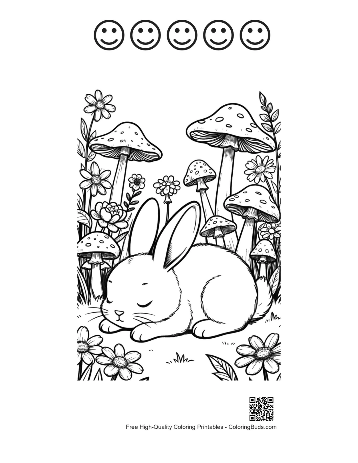 Printable bunny rabbit with 5 happy face outlines