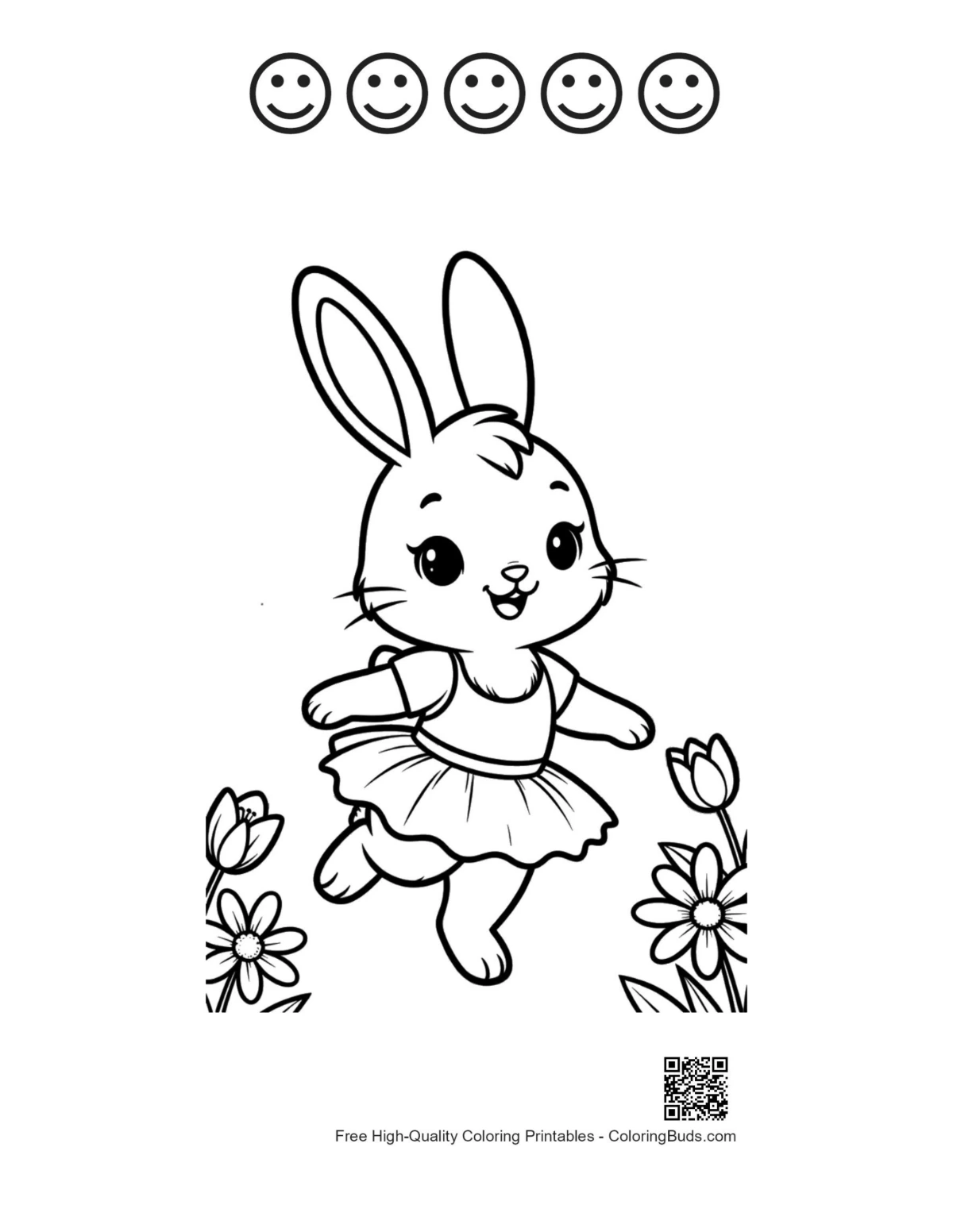 Bunny Rabbit with 5 happy face outlines