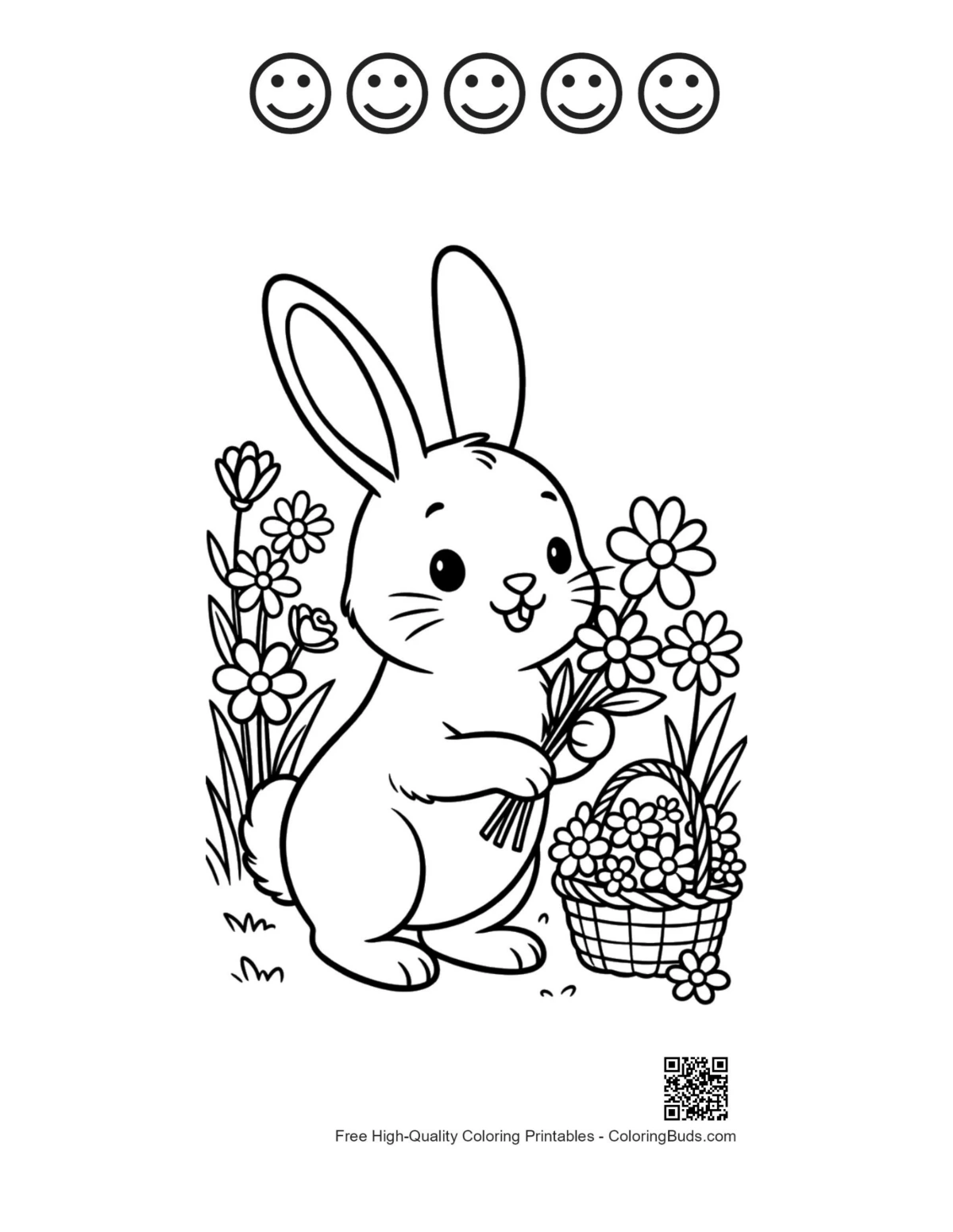 Bunny rabbit with 5 happy faces outline