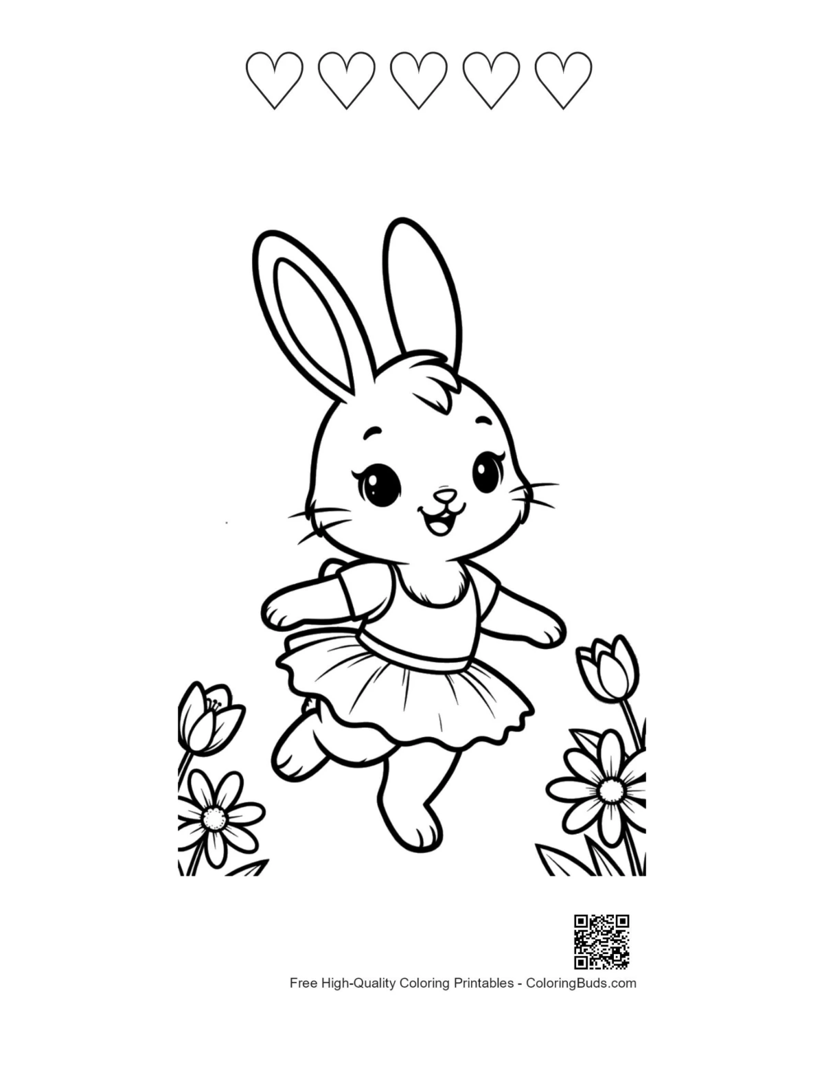 Bunny Rabbit with 5 heart outline printable