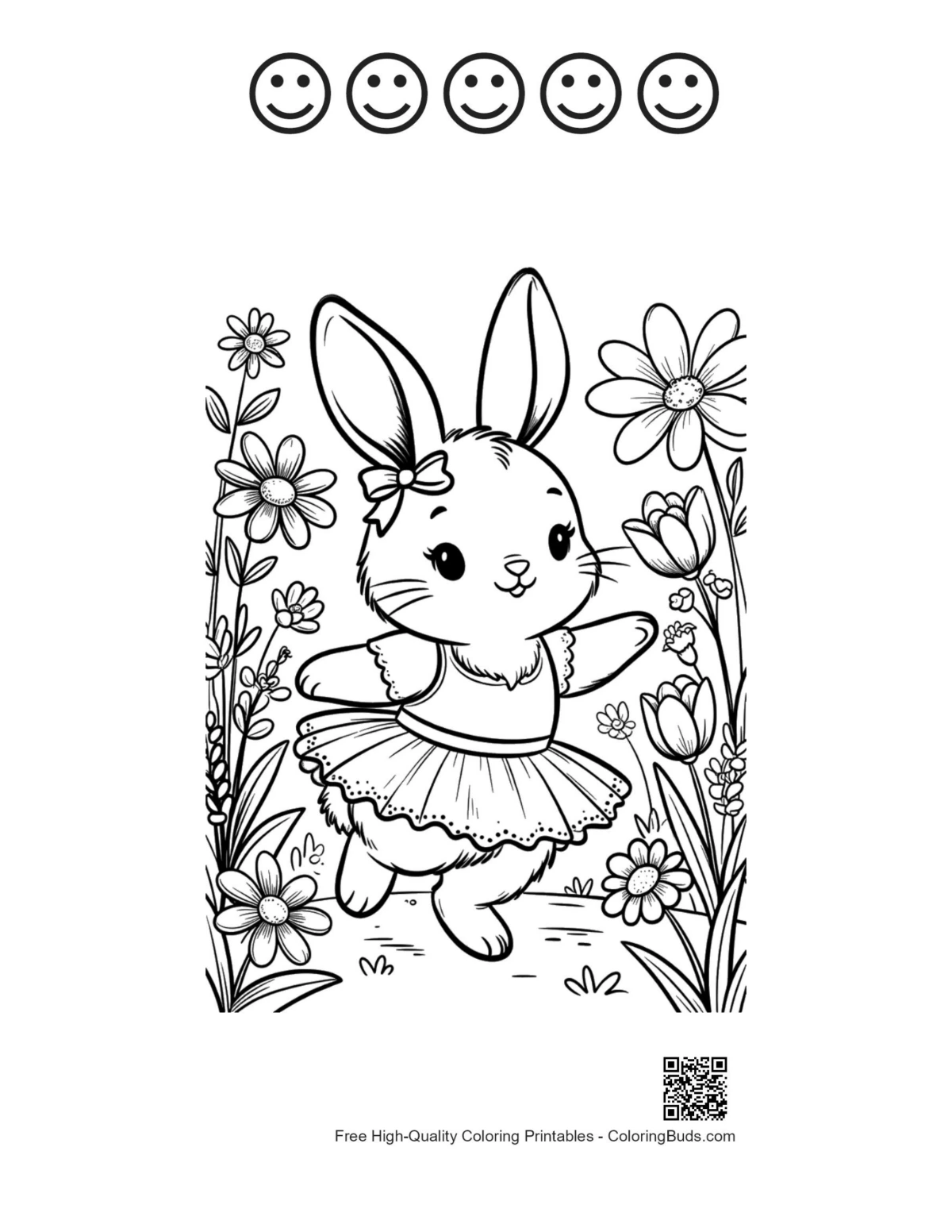 5 happy face outline charming bunny ballerina spring printable