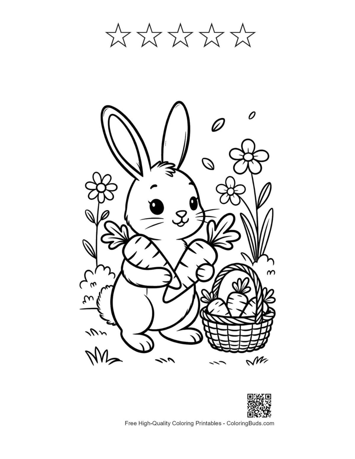 Cheerful rabbit with 5-star outline printable