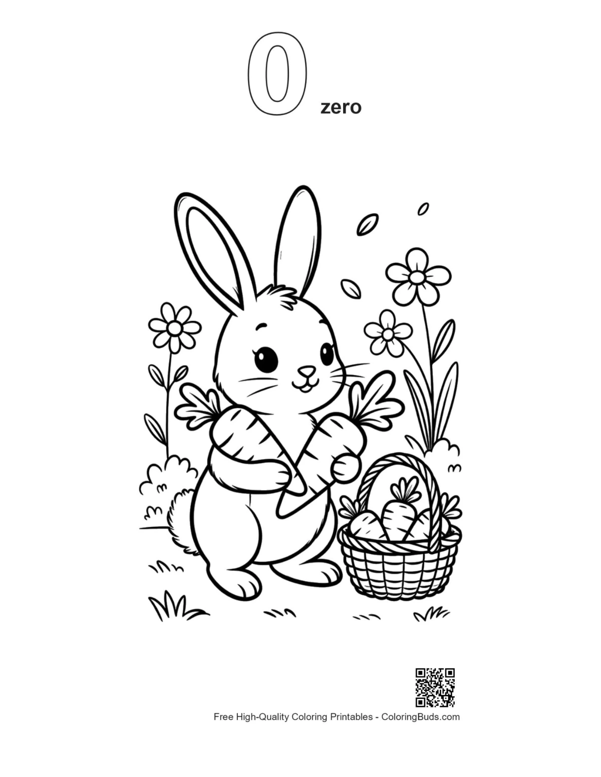Cheerful rabbit outline numbered 0 coloring page