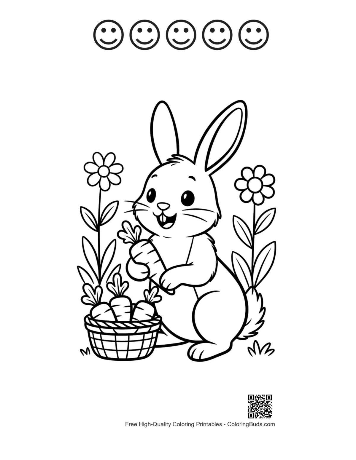 Bunny garden egg printable with 5 happy faces
