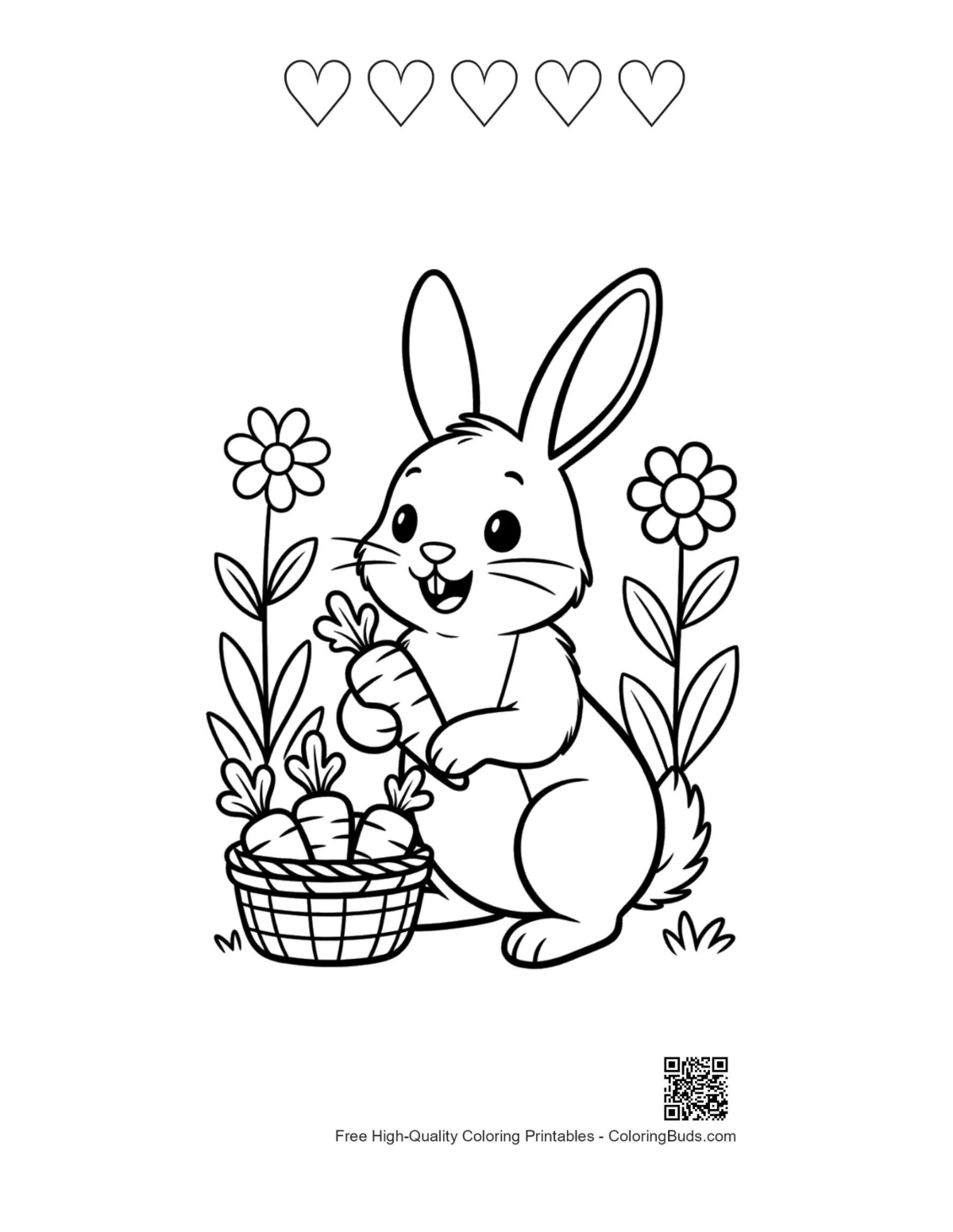 Baby bunny egg printable with 5 heart outlines
