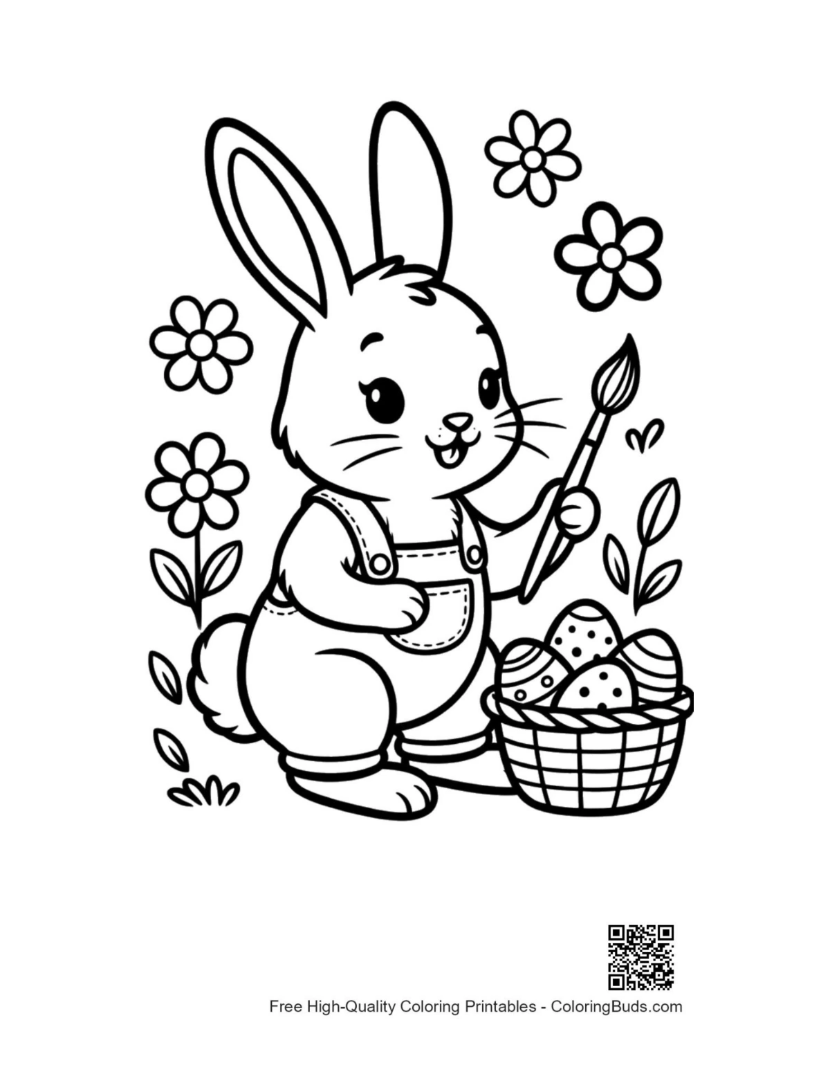 Cute bunny rabbit outline coloring page printable