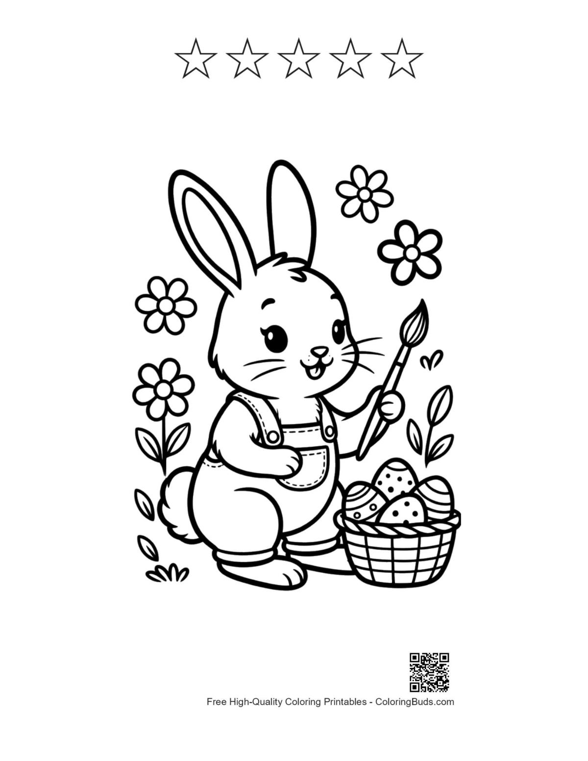 Cute bunny rabbit printable with 5 star outlines
