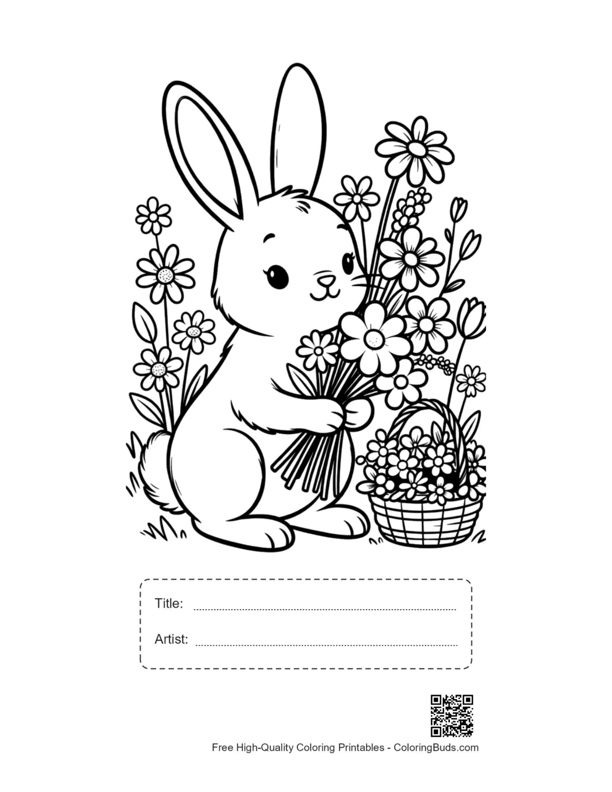Cute bunny rabbit bouquet printable with title artist box