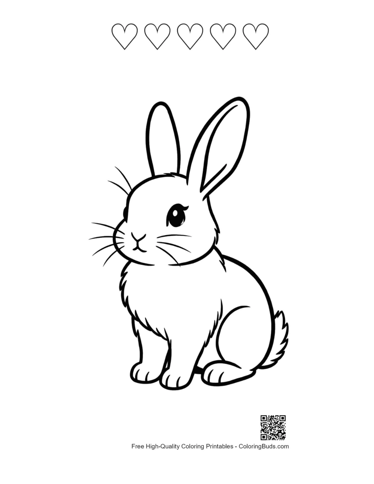 Bunny and hearts outline for coloring