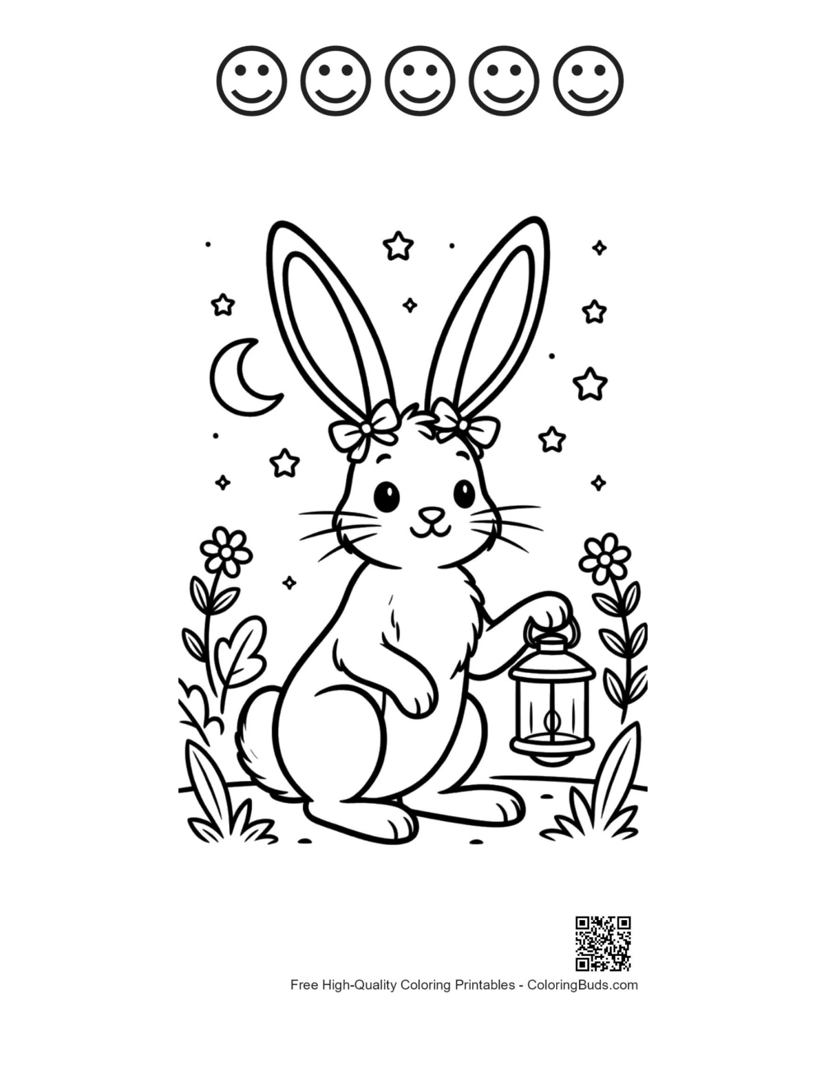 Jackrabbit coloring sheet 5 happy faces outlines
