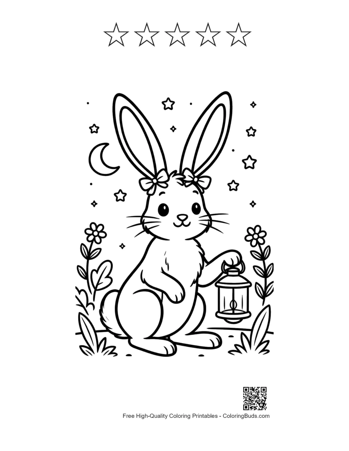 Jackrabbit printable with 5 star outlines to color