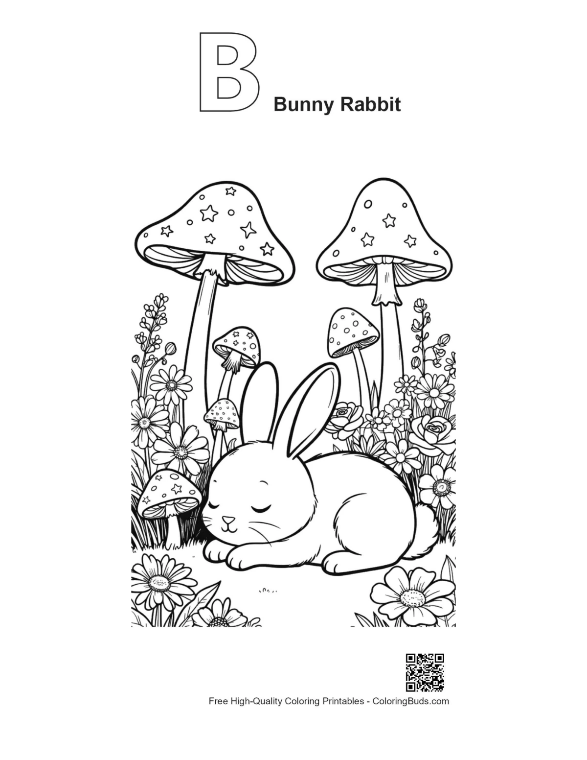 Easy Bunny Rabbit outline alphabet B printable