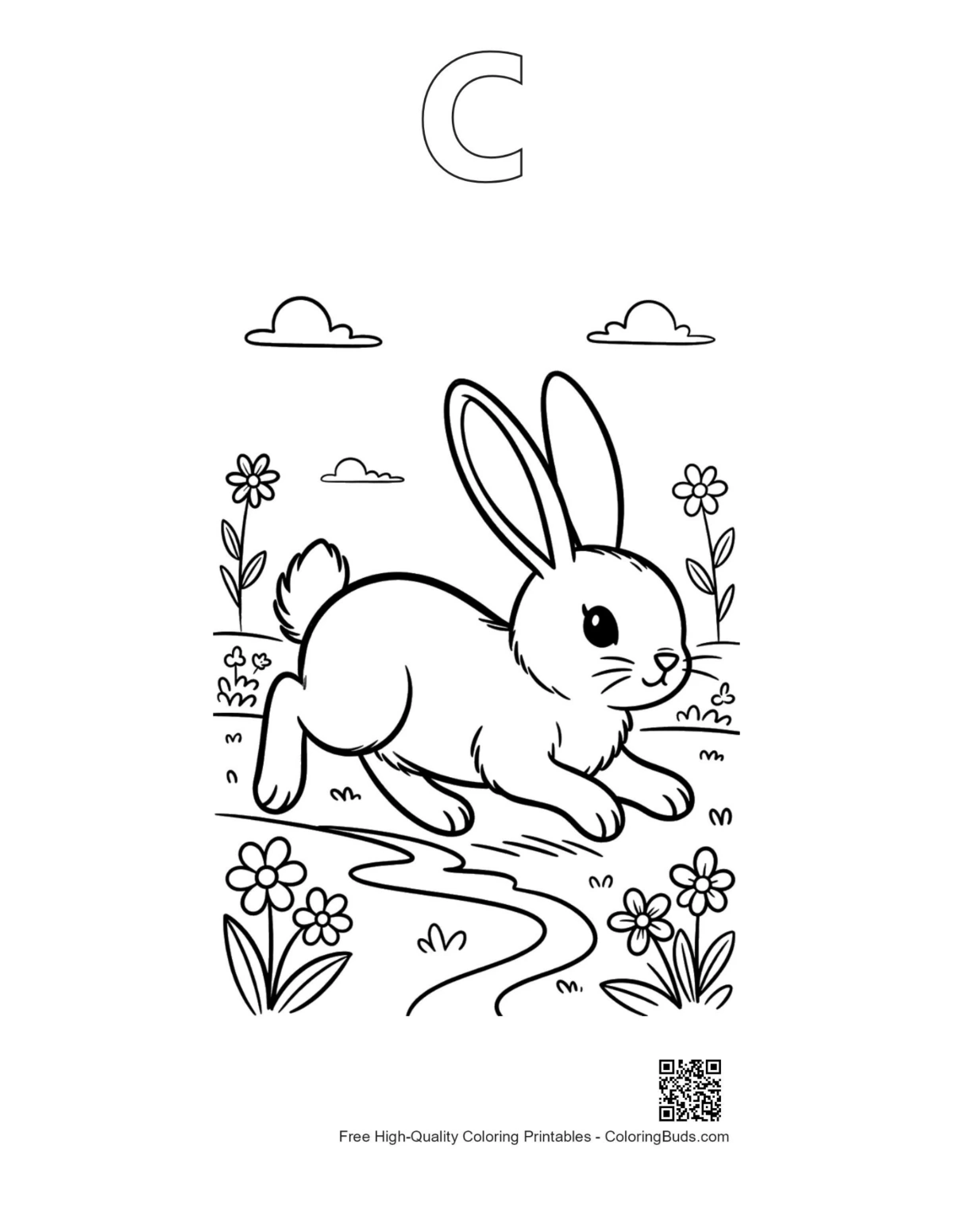 Bunny rabbit coloring with alphabet C outline