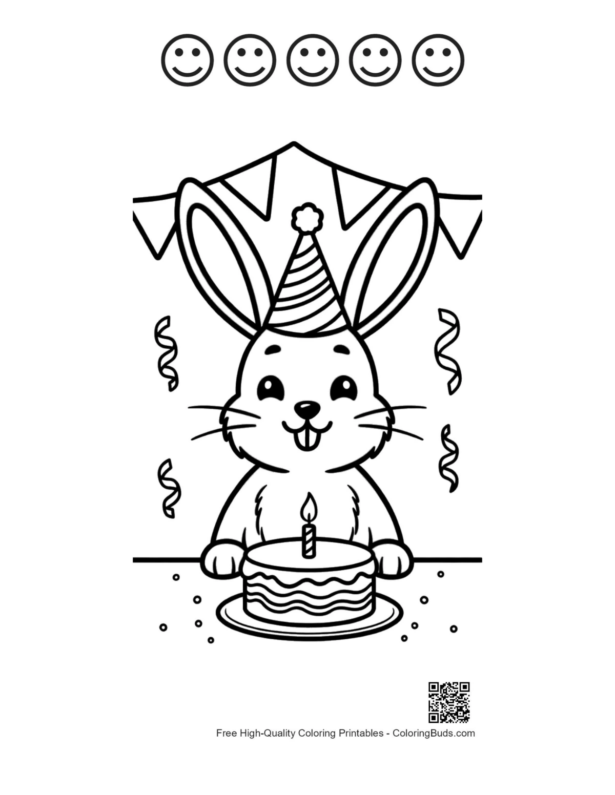 Jackrabbit with 5 happy faces coloring outline