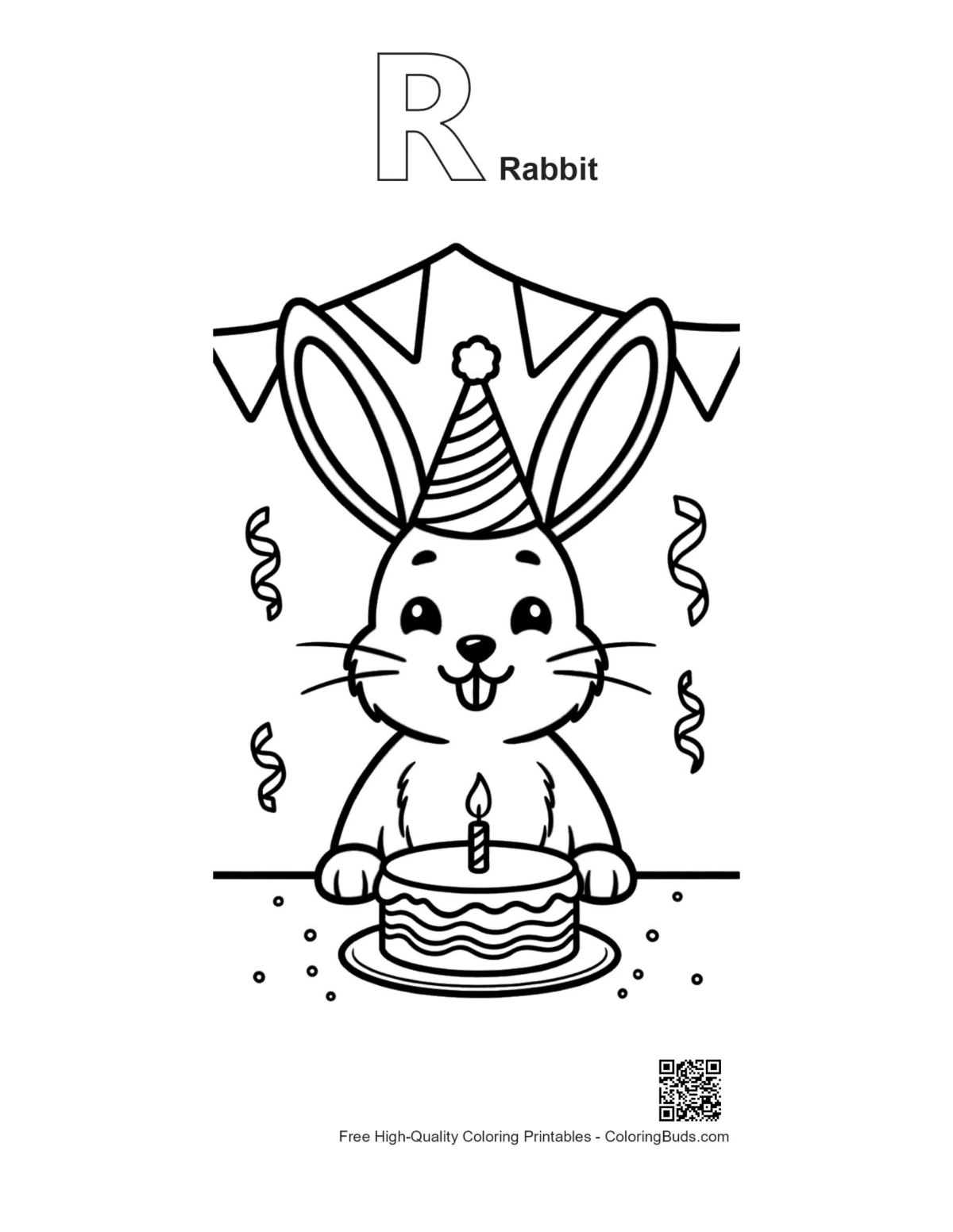 Alphabet R jackrabbit printable outline page