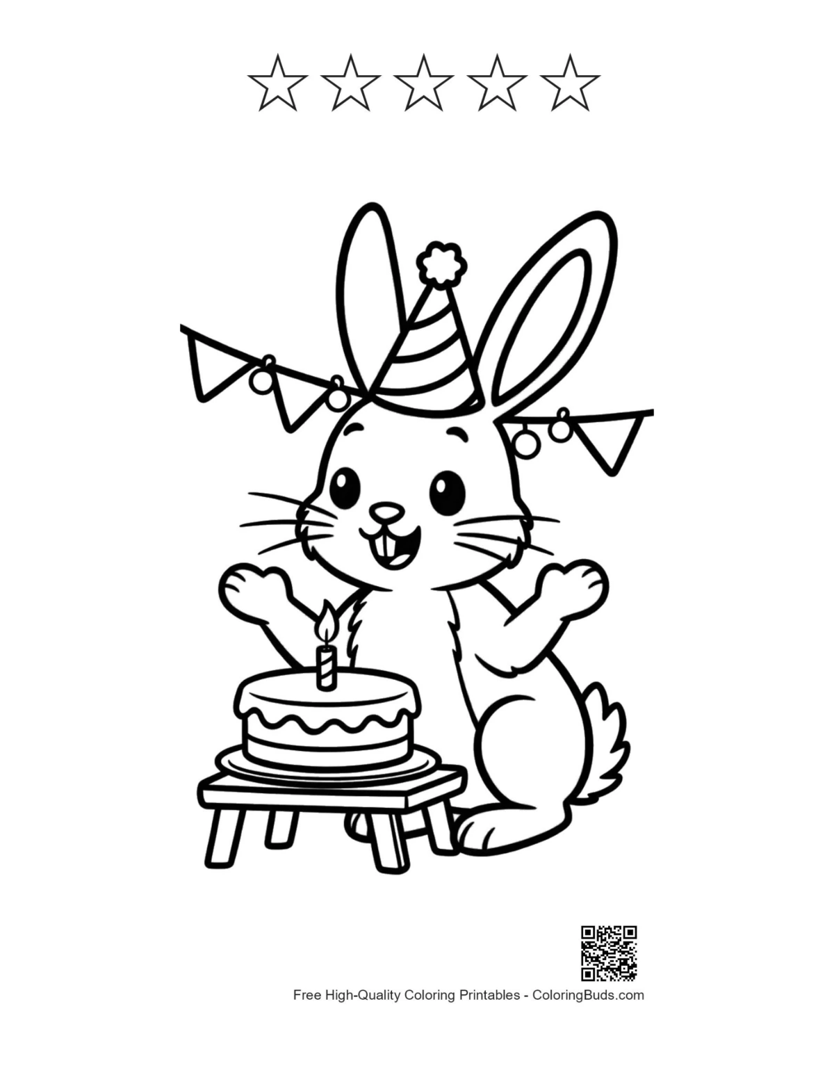 Free Jackrabbit printable with 5 star outlines for fun coloring