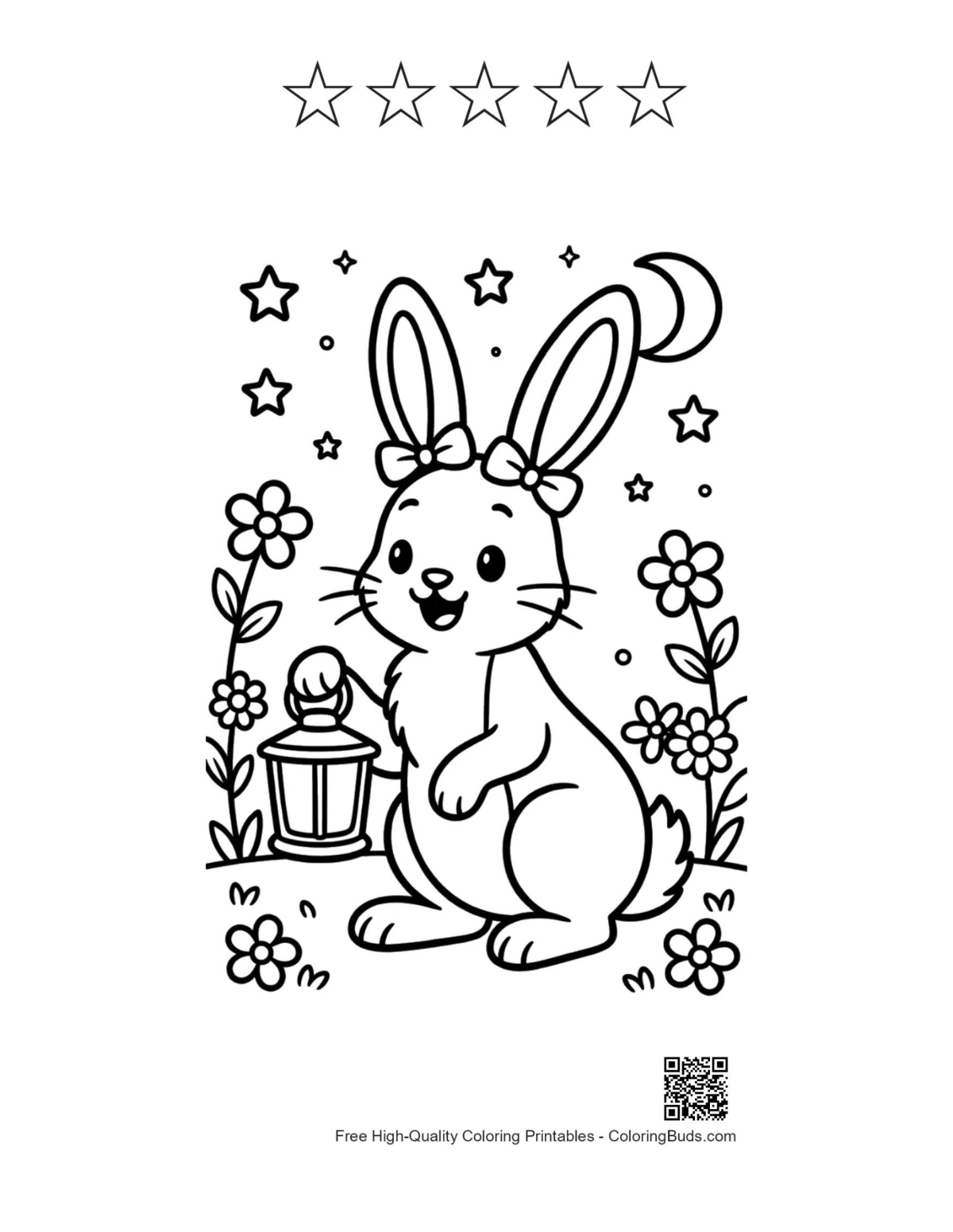 Jackrabbit coloring with 5 star outlines