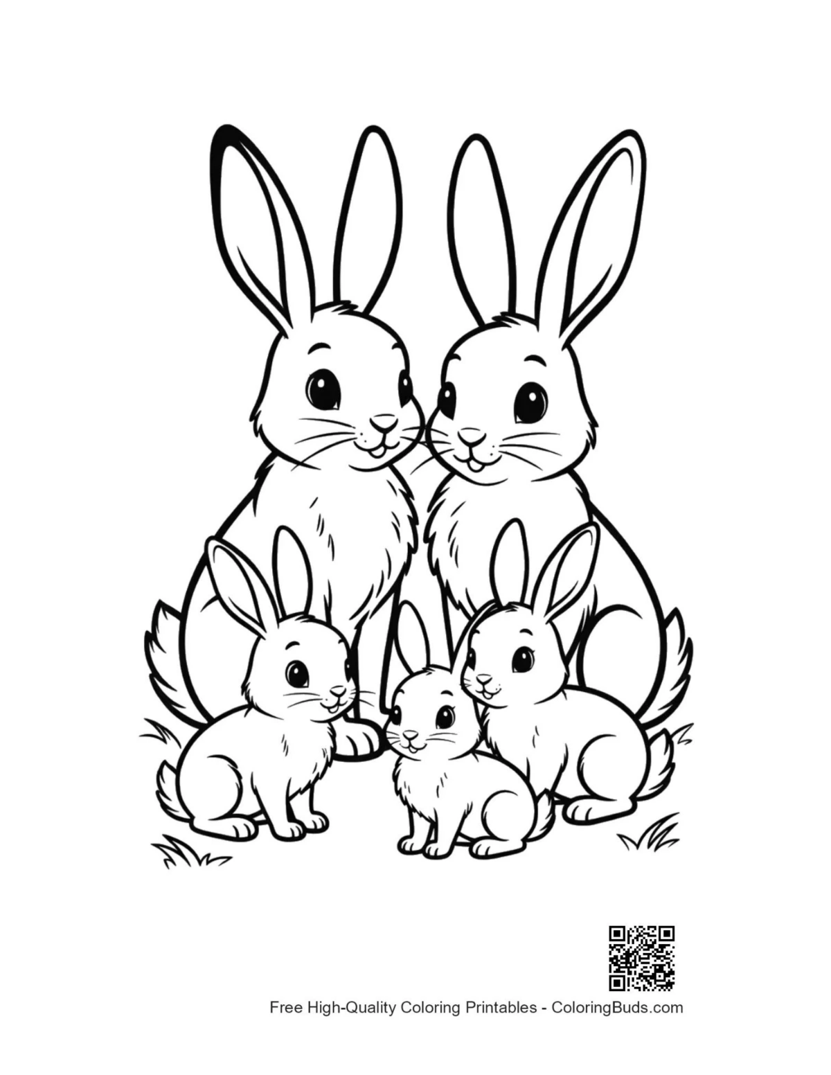 Adorable happy jackrabbit family portrait illustration