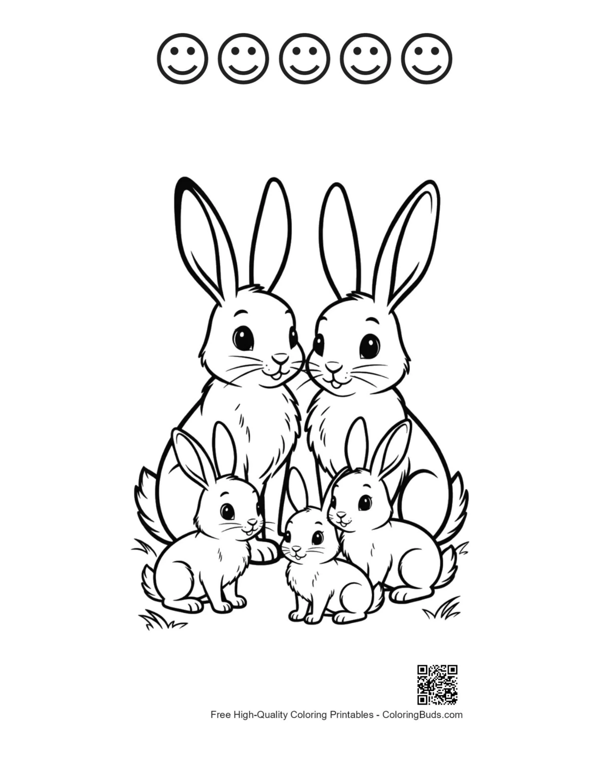 Jackrabbit family printable with happy face outlines