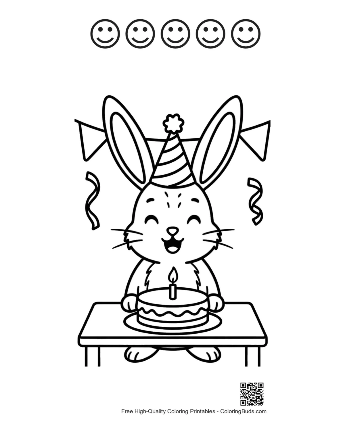 Jackrabbit with 5 happy faces outline kids printable