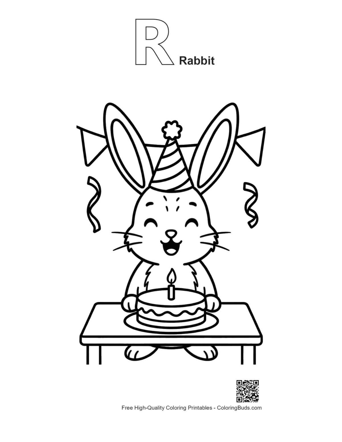 Jackrabbit alphabet R outline printable for kids coloring