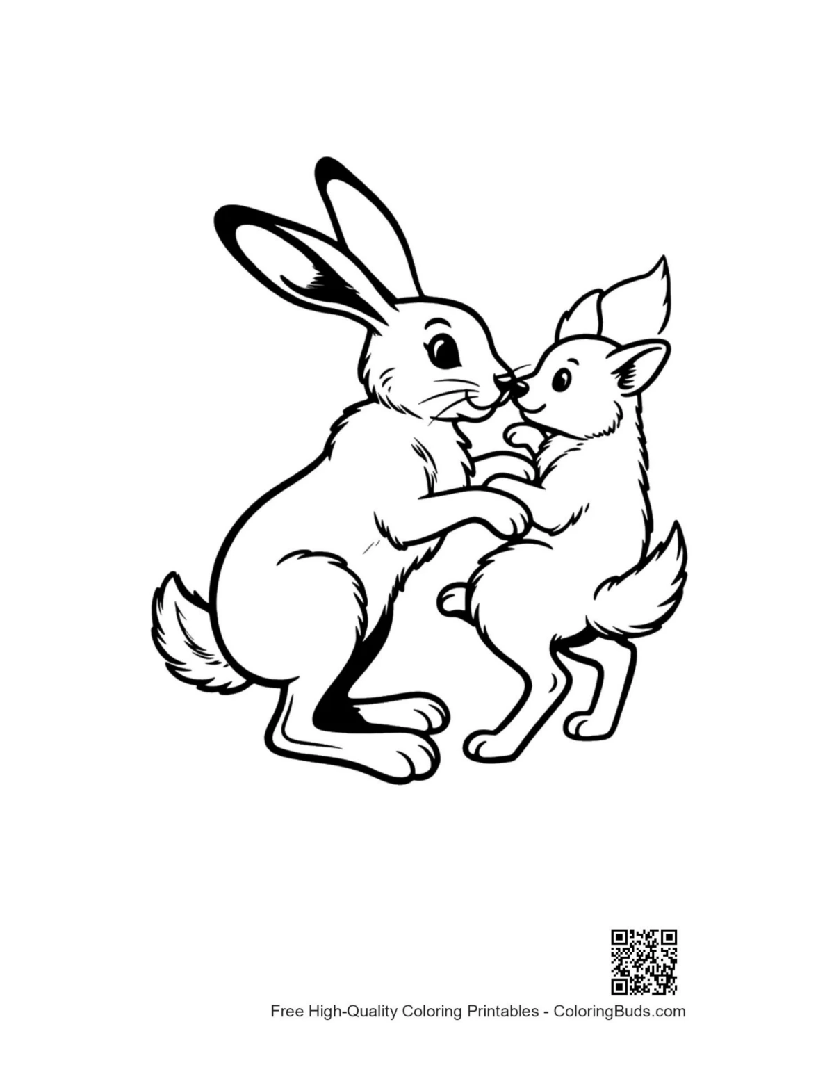 Cute jackrabbit nuzzling puppy illustration