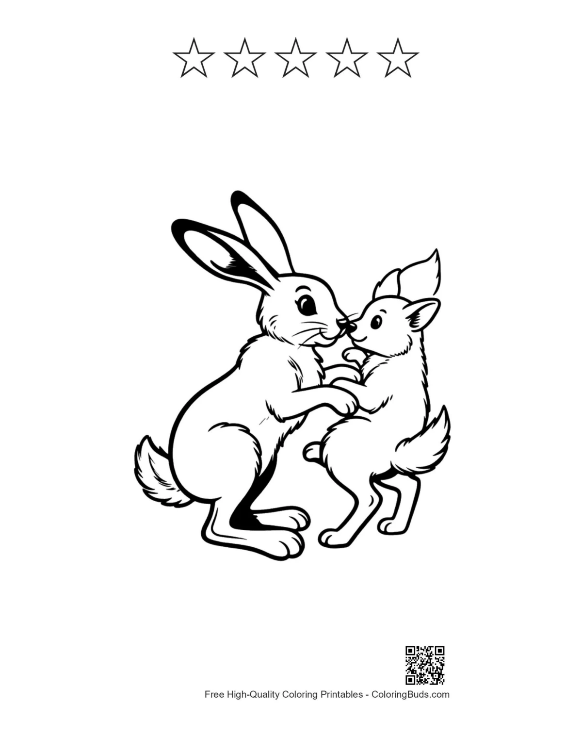 Jackrabbit pup with 5-star outline printable