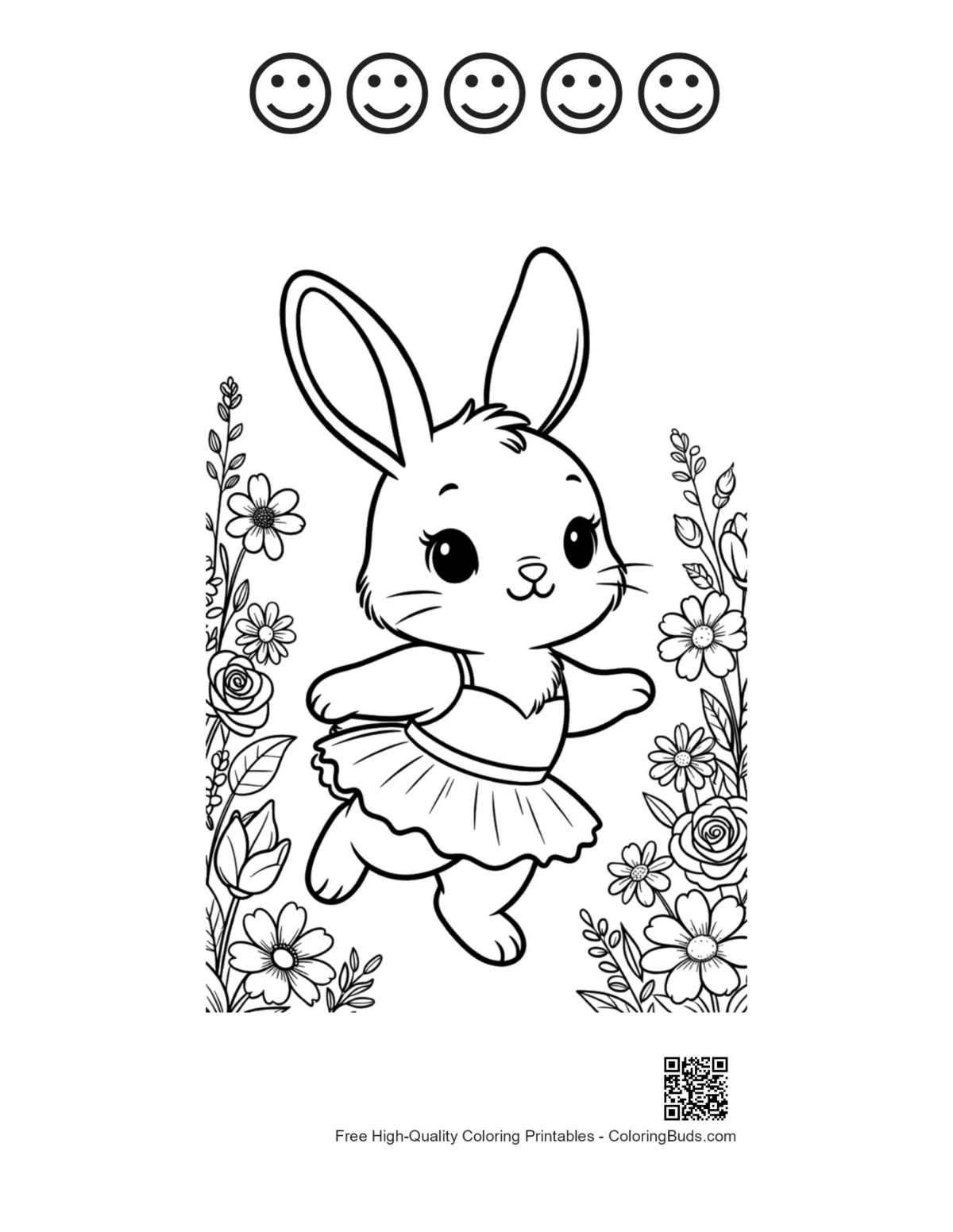 Bunny rabbit printable with 5 happy face outlines