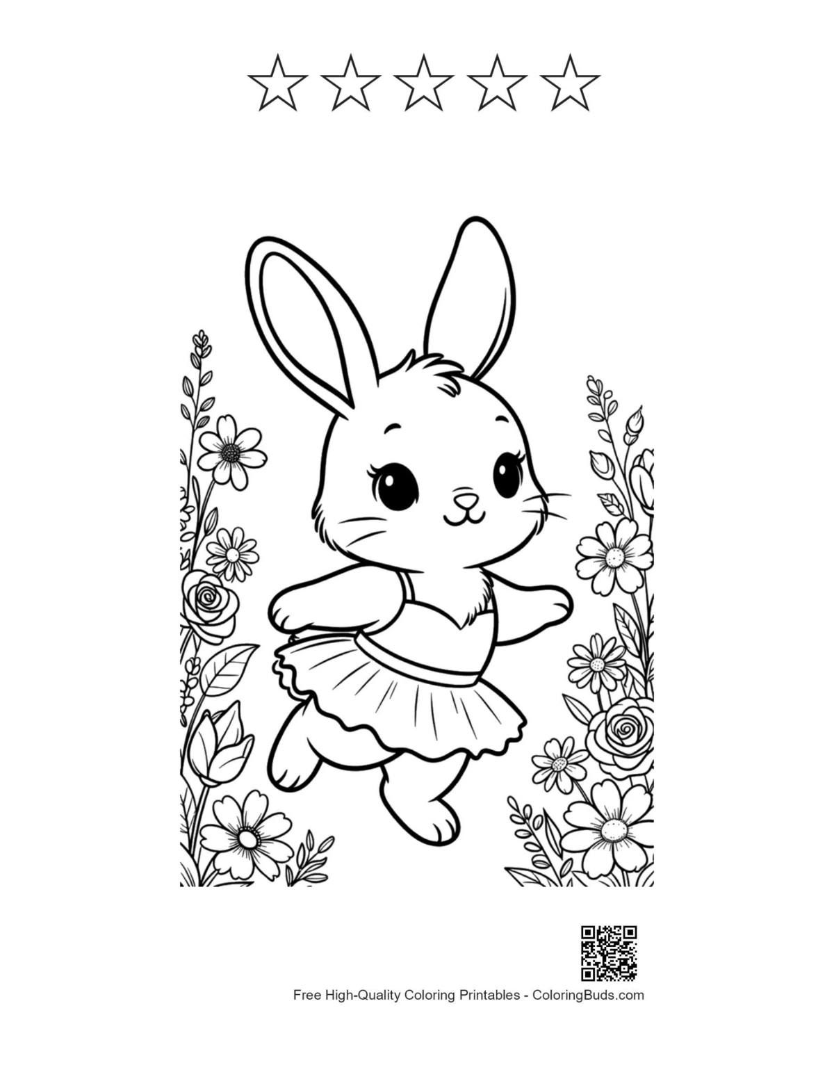 Bunny rabbit meadow printable with 5 star outlines