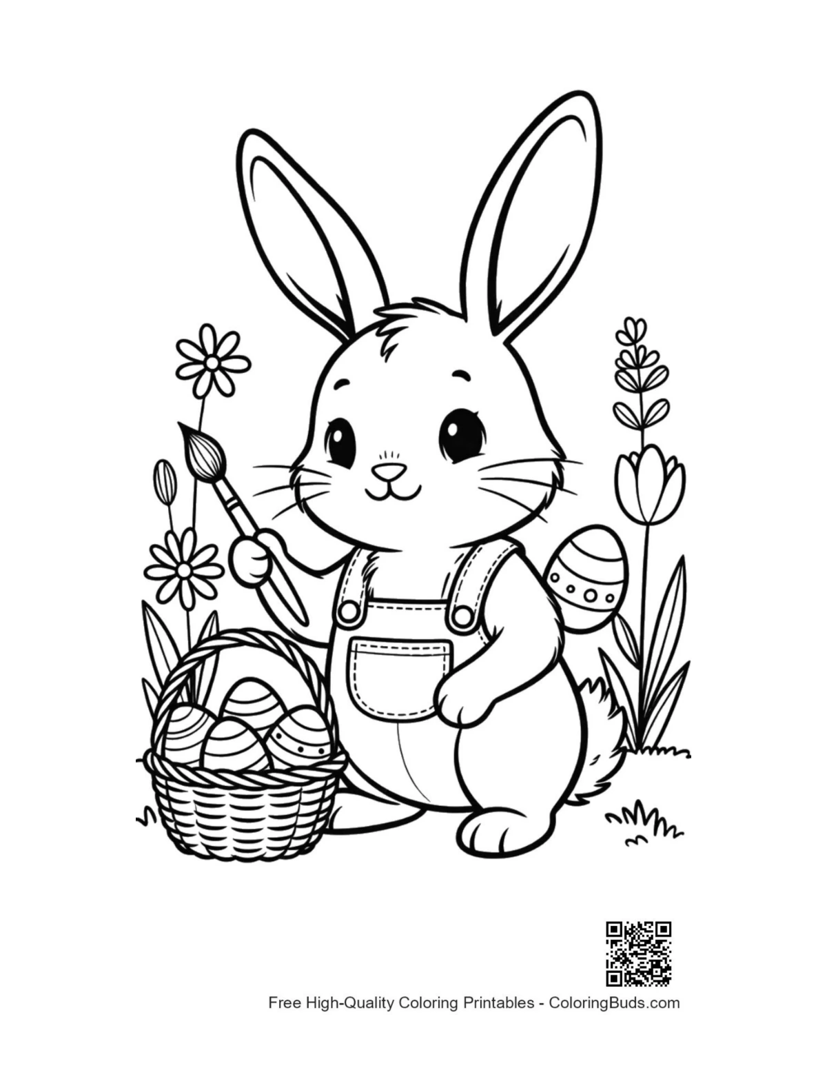 Little bunny artist painting Easter egg patterns printable