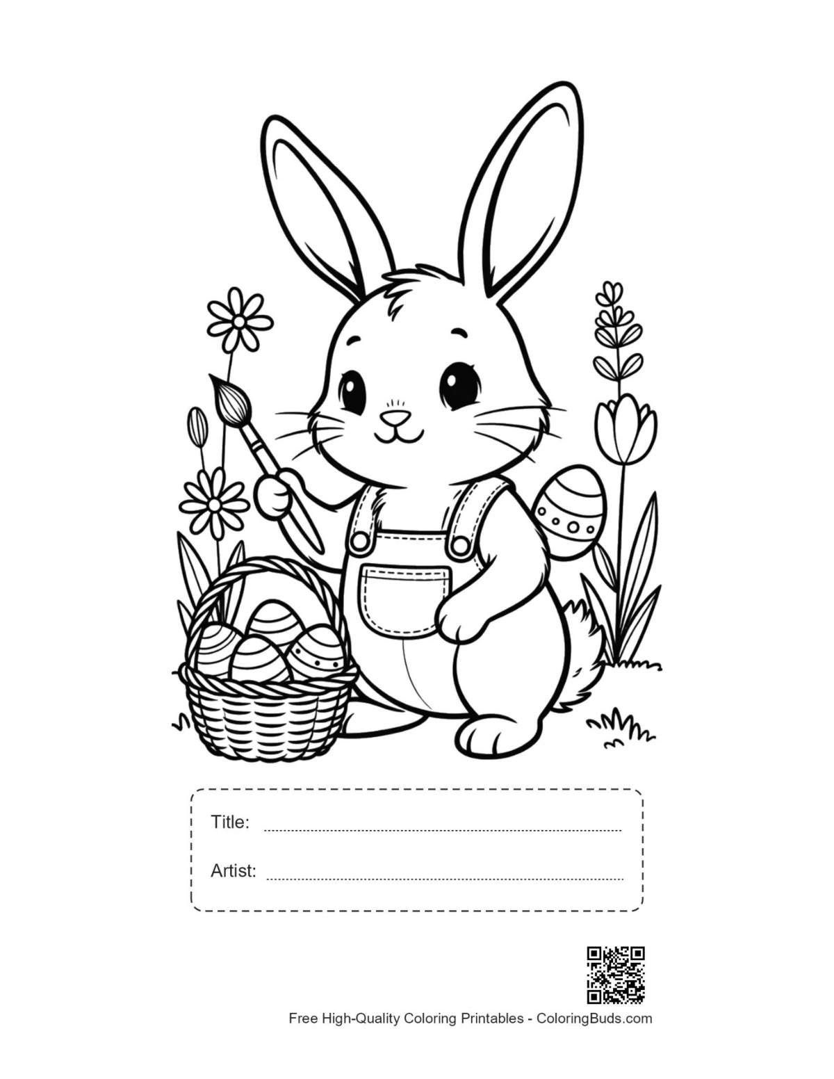 Bunny painting Easter egg printable with title box