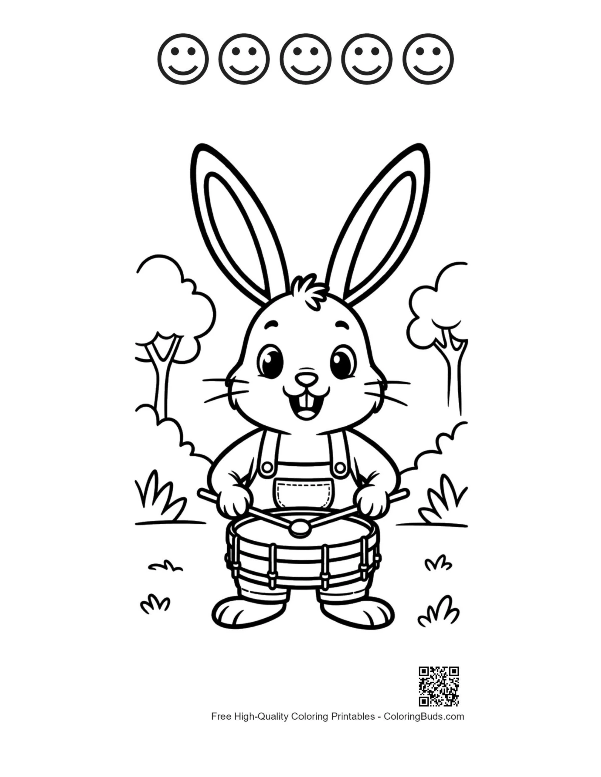 Jackrabbit drummer printable with happy face outlines