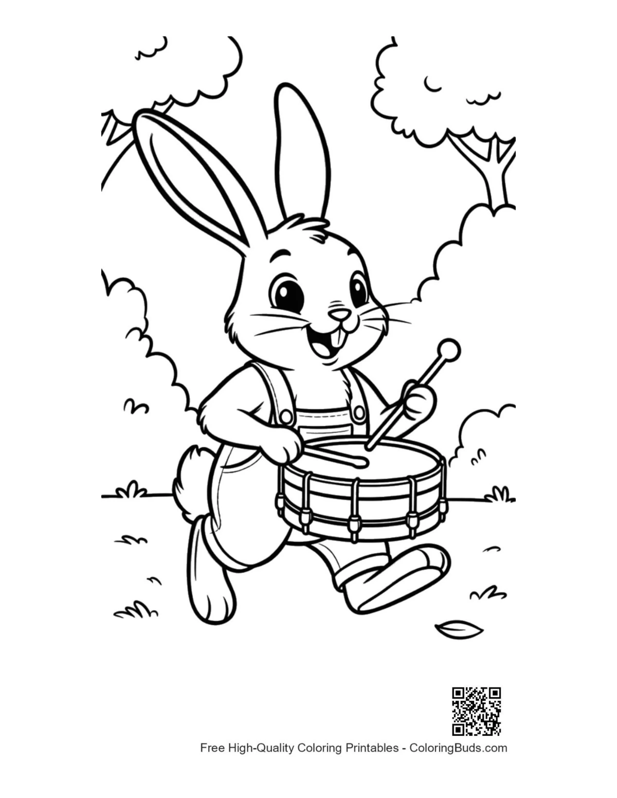 Musician Jackrabbit marching snare drum coloring printable