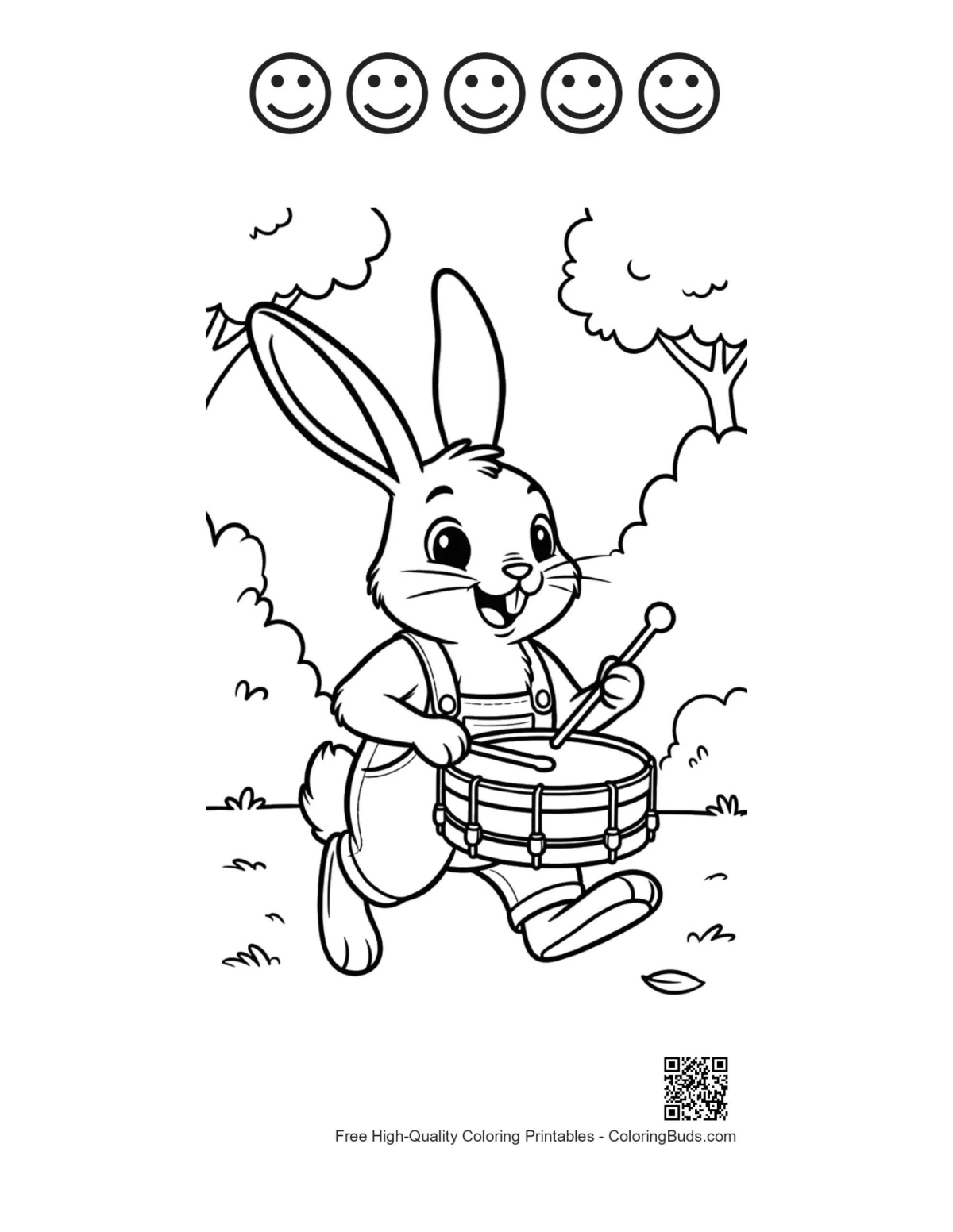 Jackrabbit drum printable 5 happy faces outlines