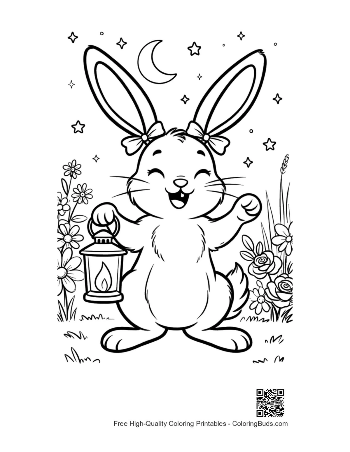 Night jackrabbit lantern starry sky printable coloring page