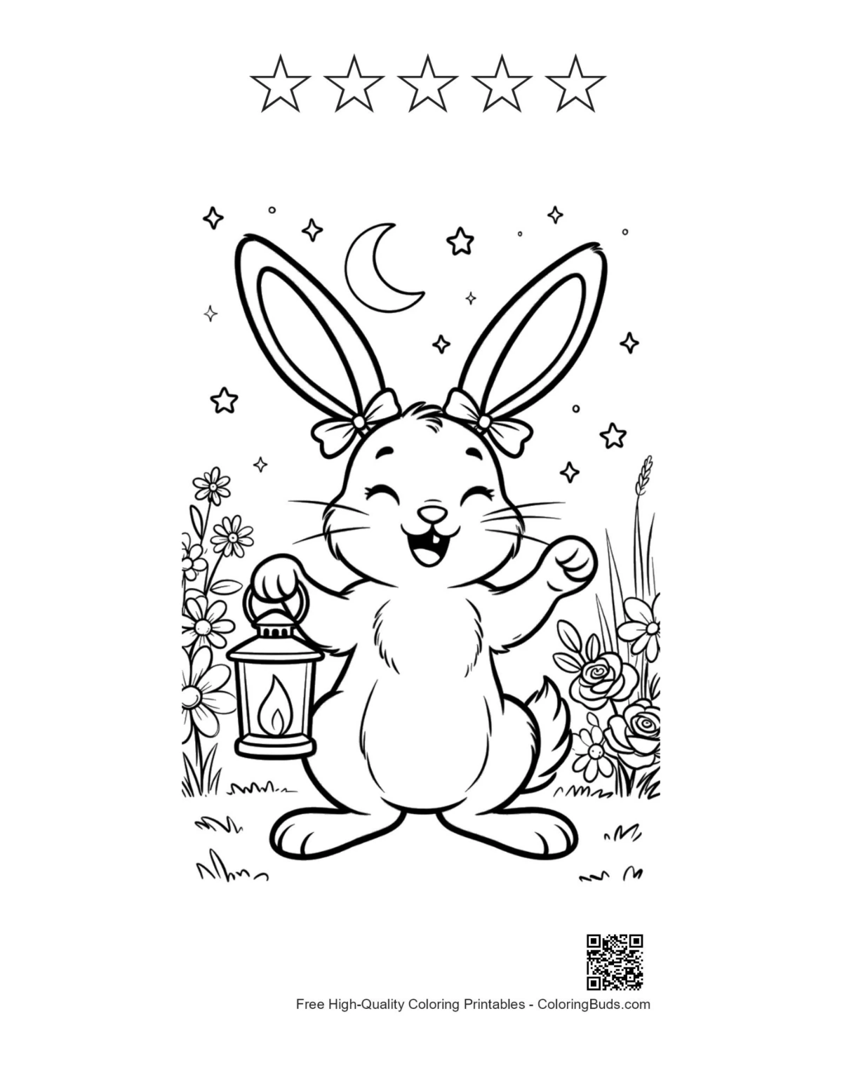 Night jackrabbit lantern with 5 star outlines printable