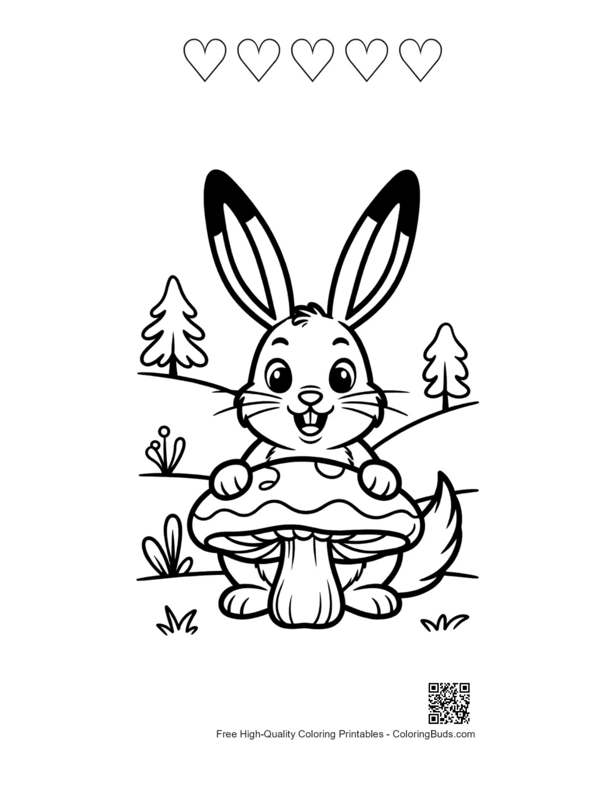 Jackrabbit printable featuring 5 heart outlines