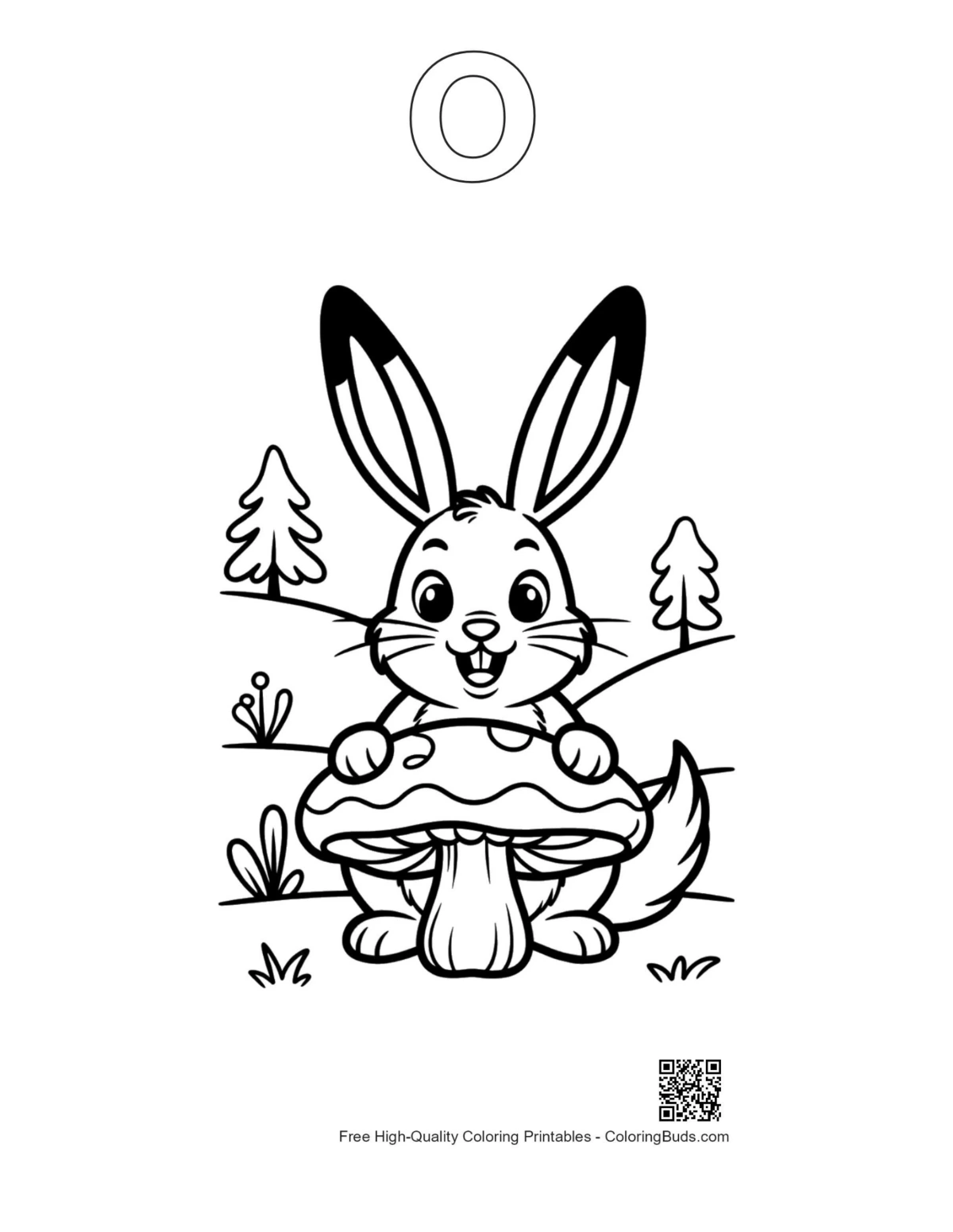 Jackrabbit coloring page with alphabet O outline