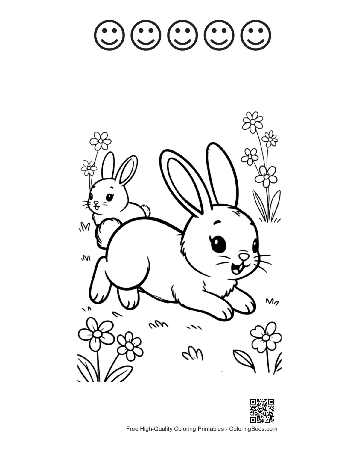 Baby bunny printable with 5 happy faces