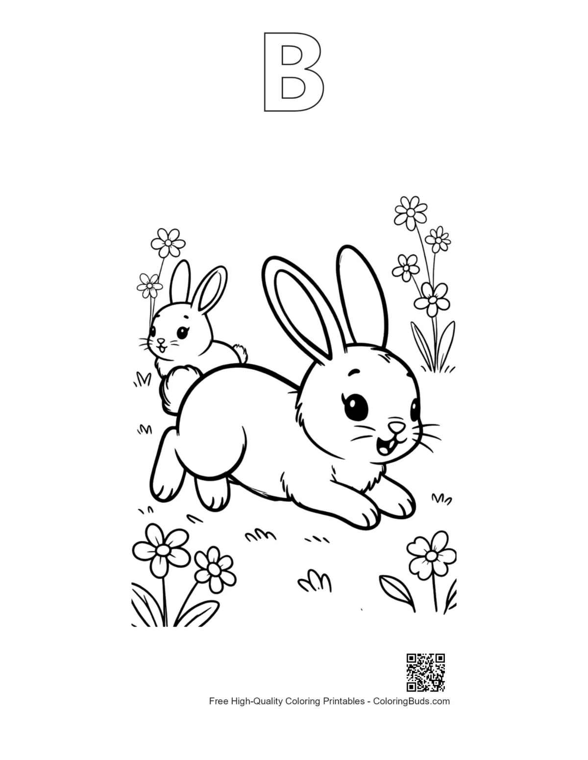 Bunny hopping printable with alphabet B outline